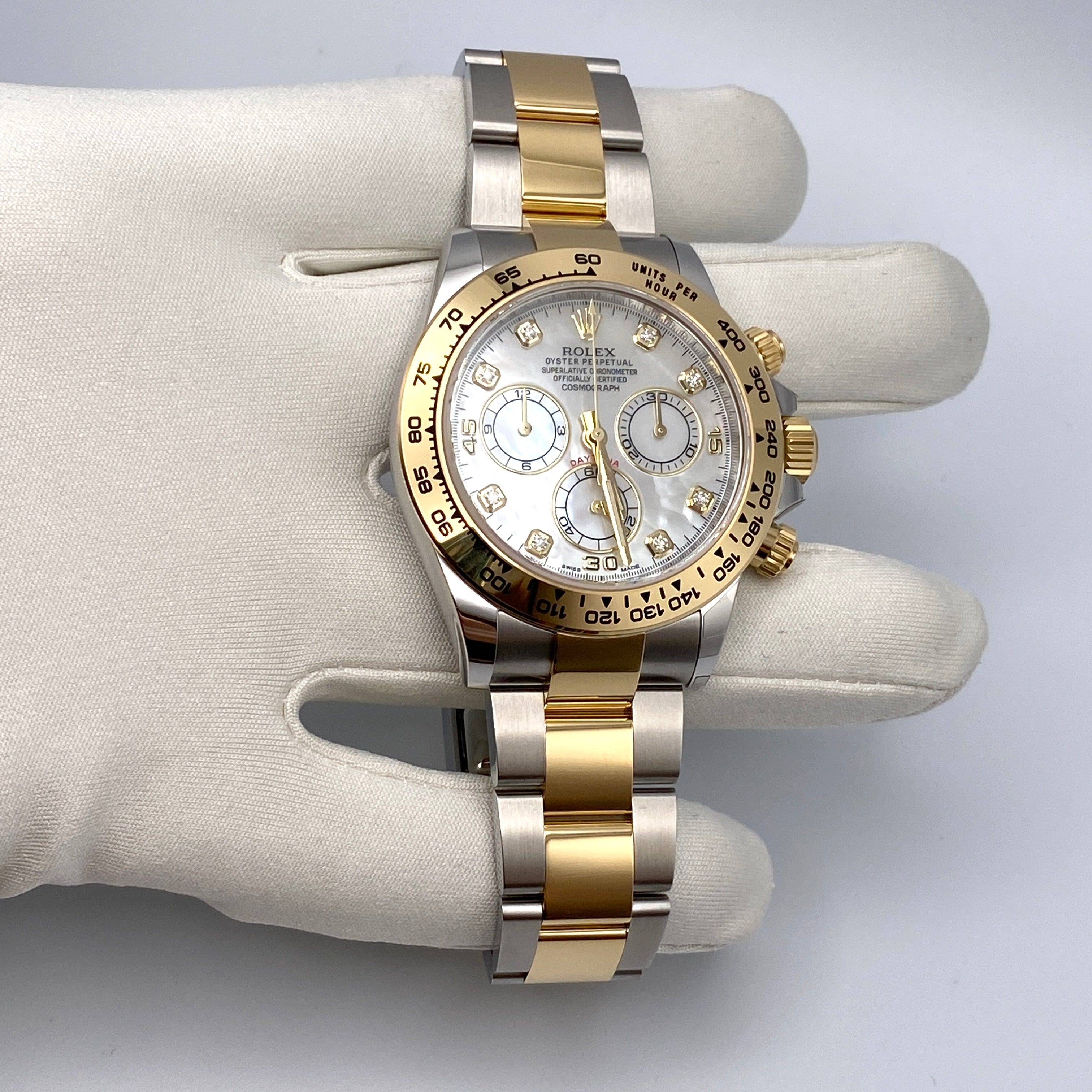 Luxury Watch Rolex Daytona Yellow Gold & Stainless Steel Mother of Pearl Dial 116503 Wrist Aficionado