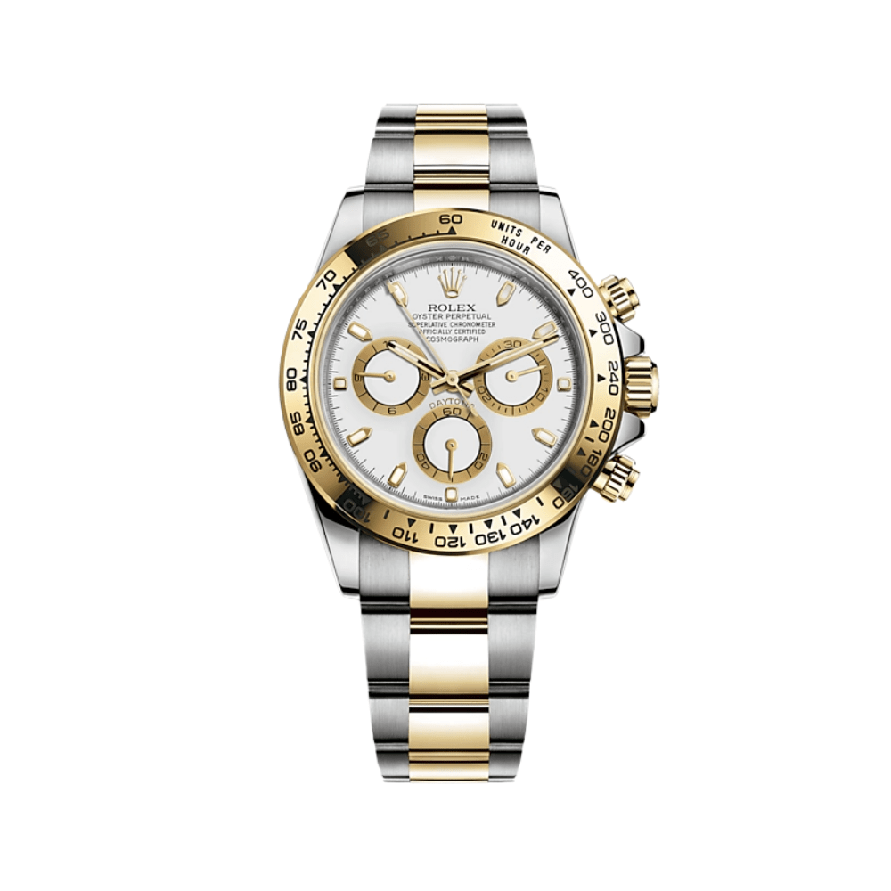 Luxury Watch Rolex Daytona Yellow Gold & Stainless Steel White Dial 116523 Wrist Aficionado