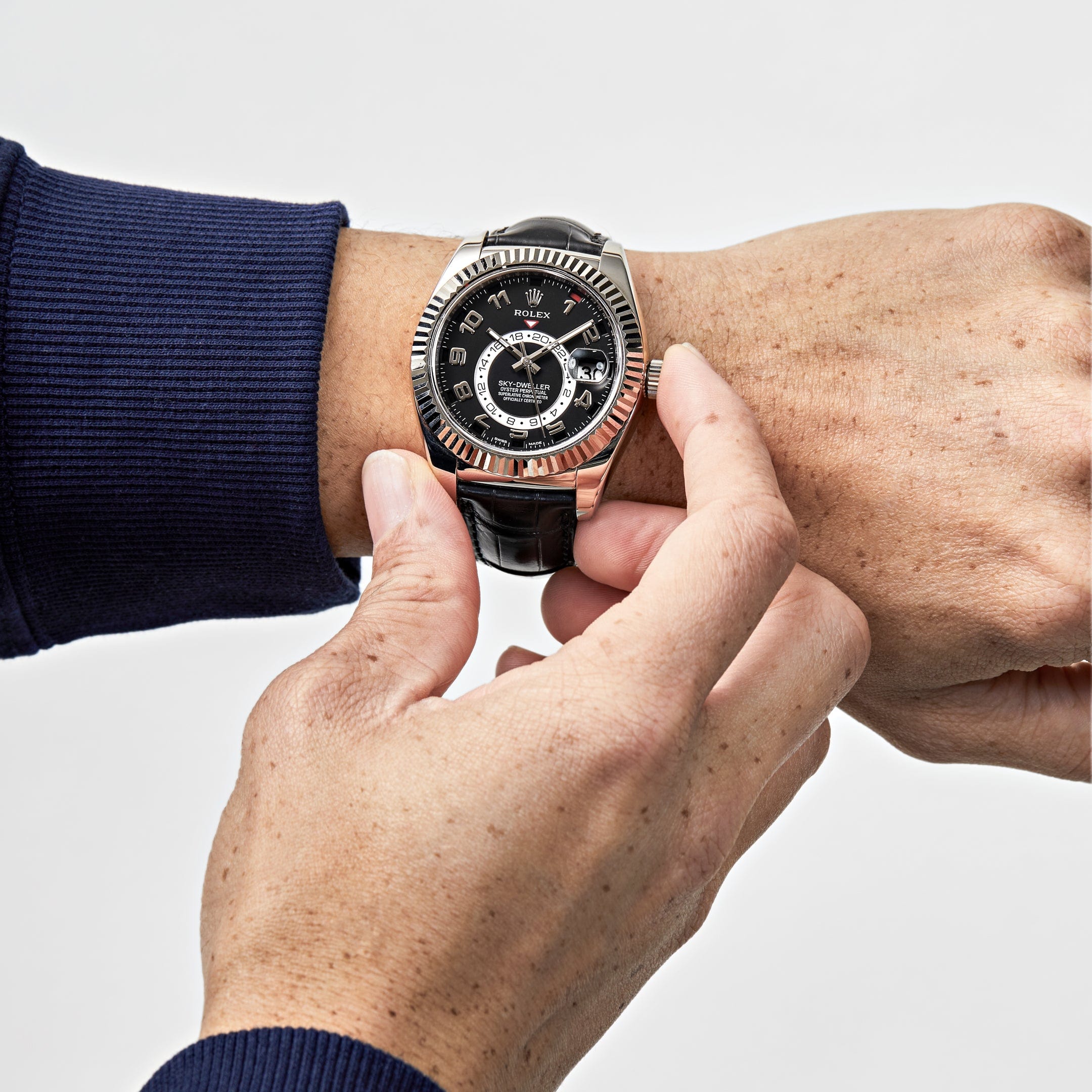 Rolex Sky-Dweller 326139 White Gold Black Dial Leather Strap (2018)