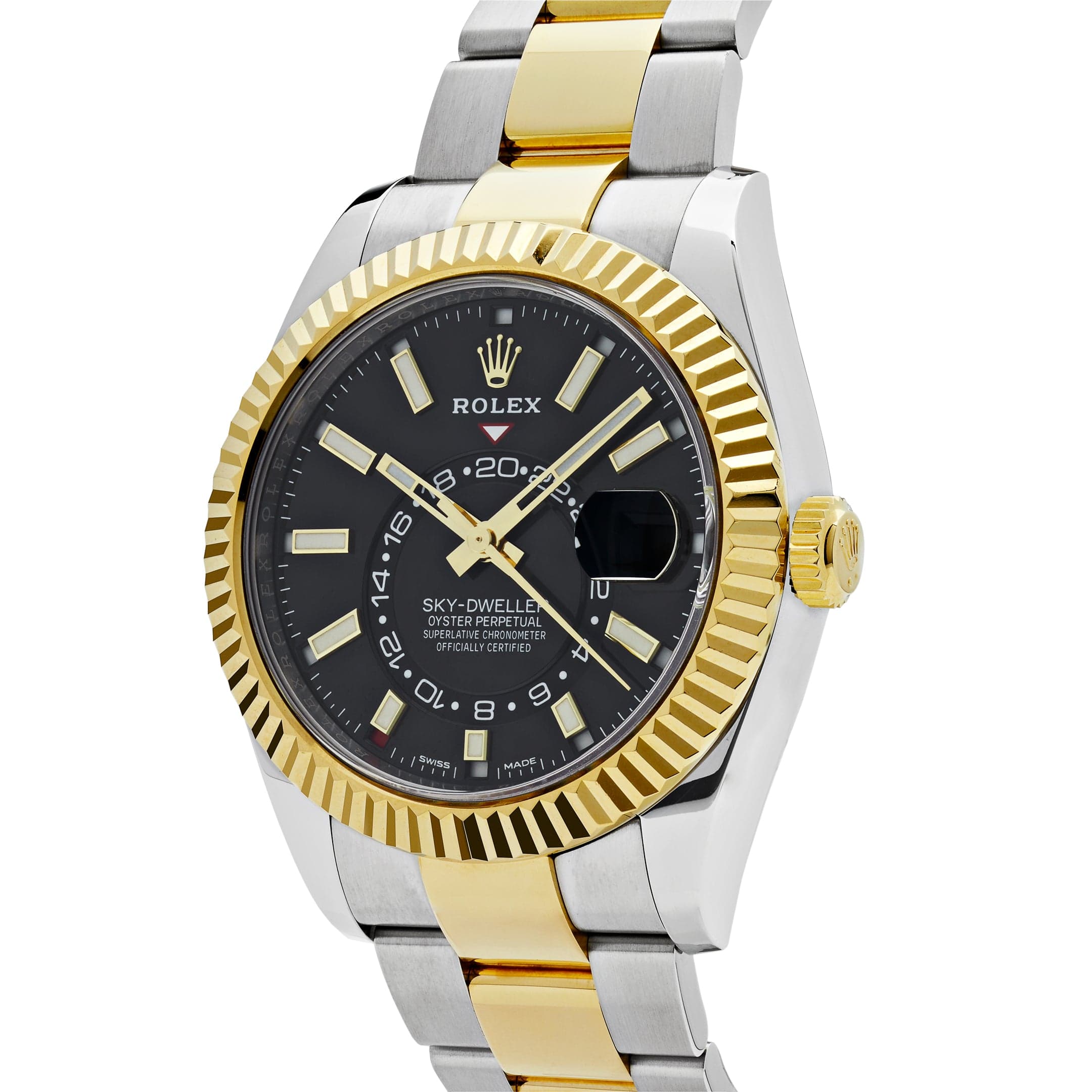 Luxury Watch Rolex Sky-Dweller 42mm Stainless Steel Yellow Gold Black Dial 326933 (2020) Wrist Aficionado