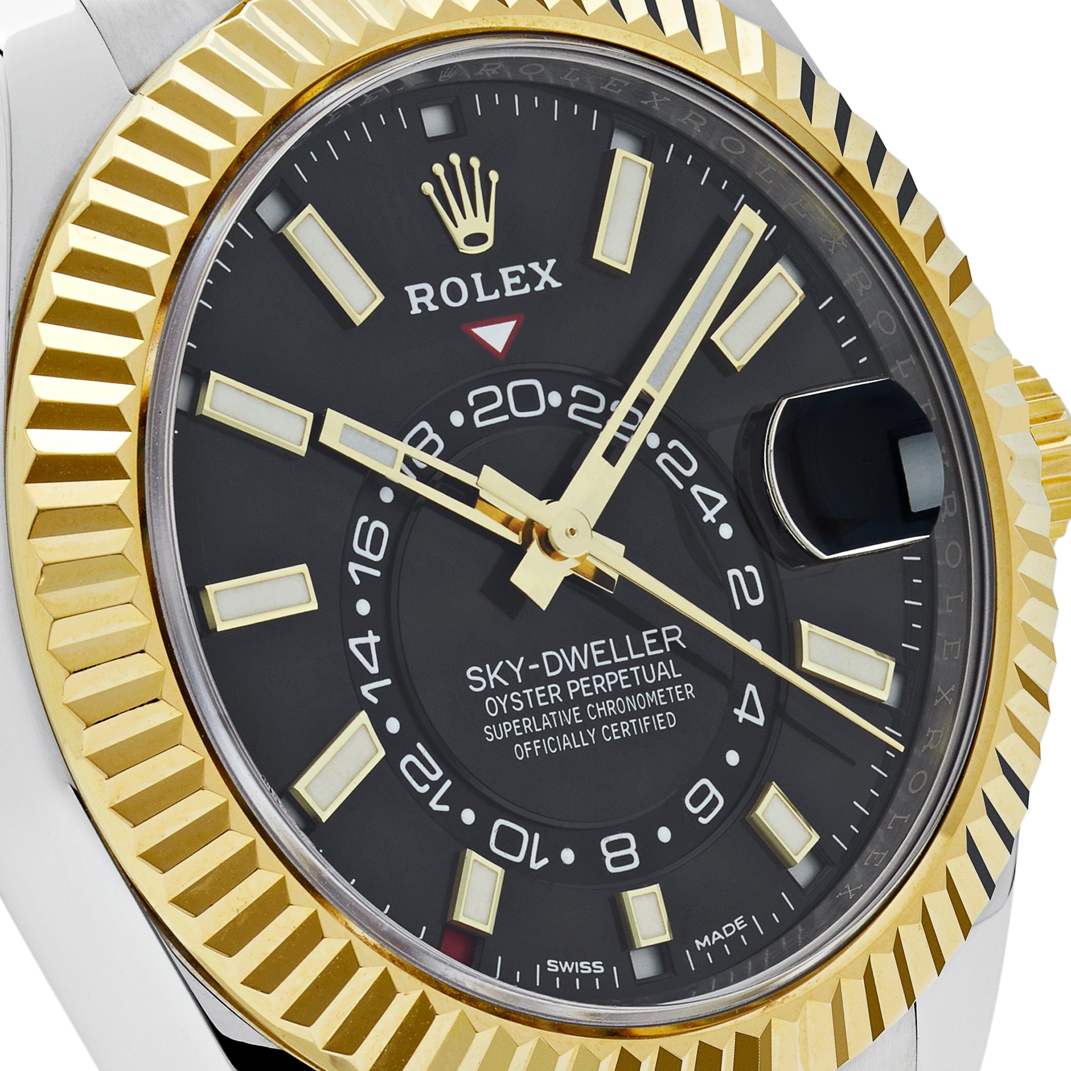 Luxury Watch Rolex Sky-Dweller 42mm Stainless Steel Yellow Gold Black Dial 326933 (2020) Wrist Aficionado