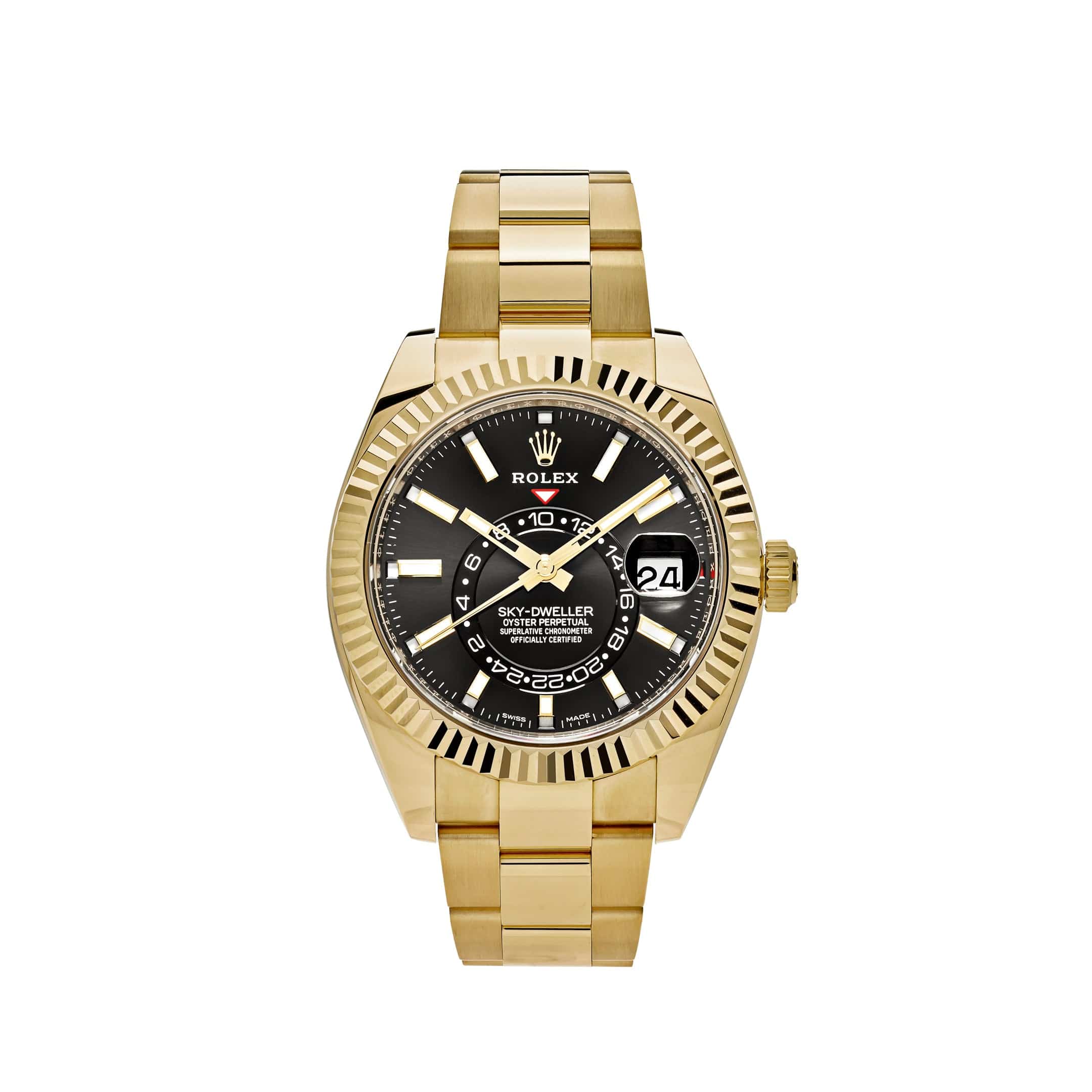 Luxury Watch Rolex Sky-Dweller Yellow Gold Black Dial 326938 Wrist Aficionado