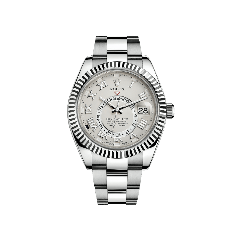 Luxury Watch Rolex Sky-Dweller 42 White Gold Ivory Dial Roman Numerals Oyster 326939 Wrist Aficionado