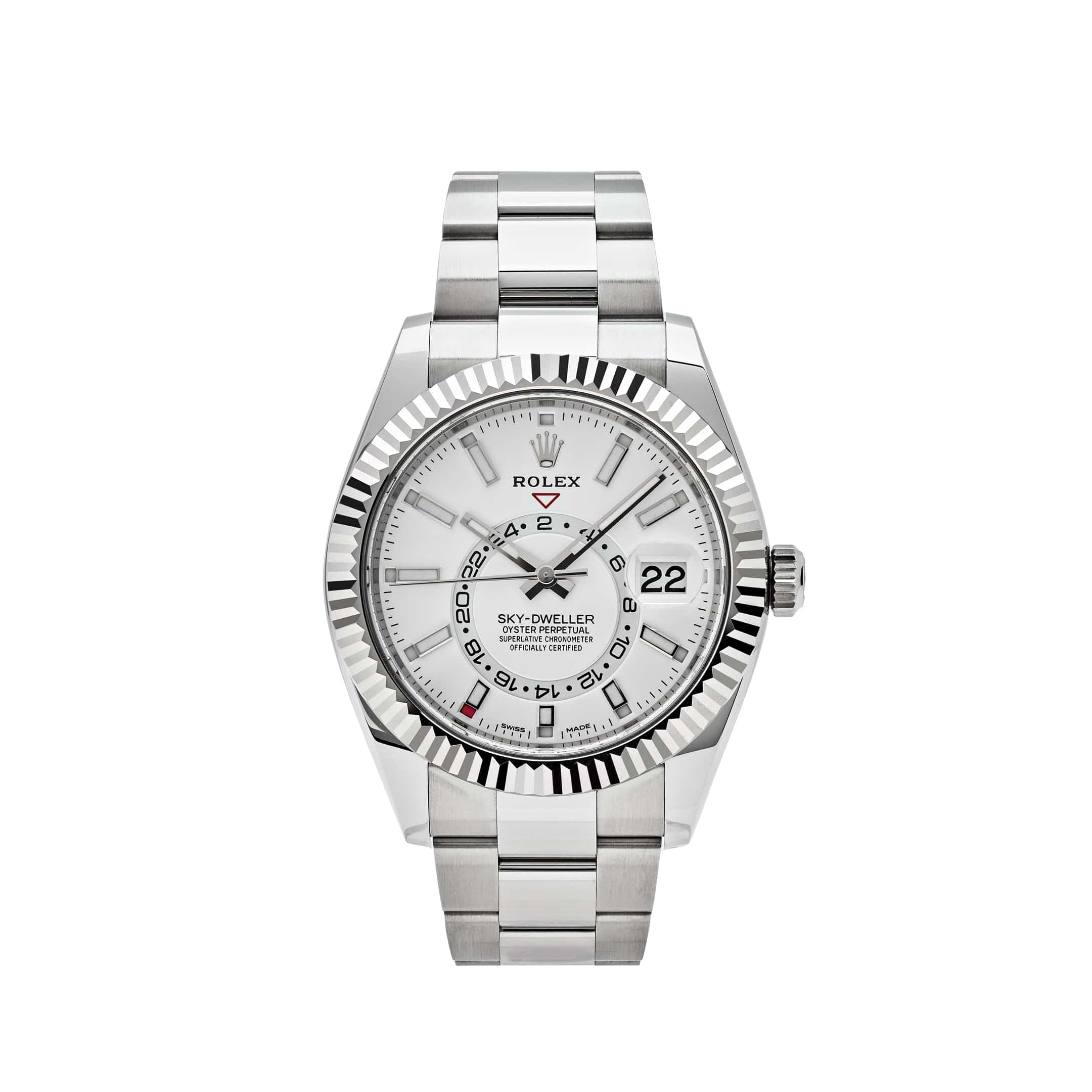 Luxury Watch Rolex Sky-Dweller 42mm Steel & White Gold White Dial Oyster 326934 Wrist Aficionado
