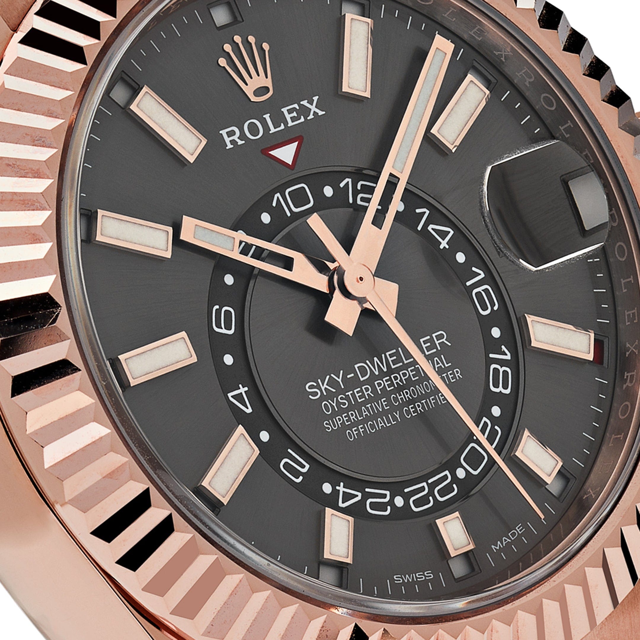 Rolex Sky-Dweller Rose Gold Rhodium Dial Rubber Strap 326235 Wrist Aficionado