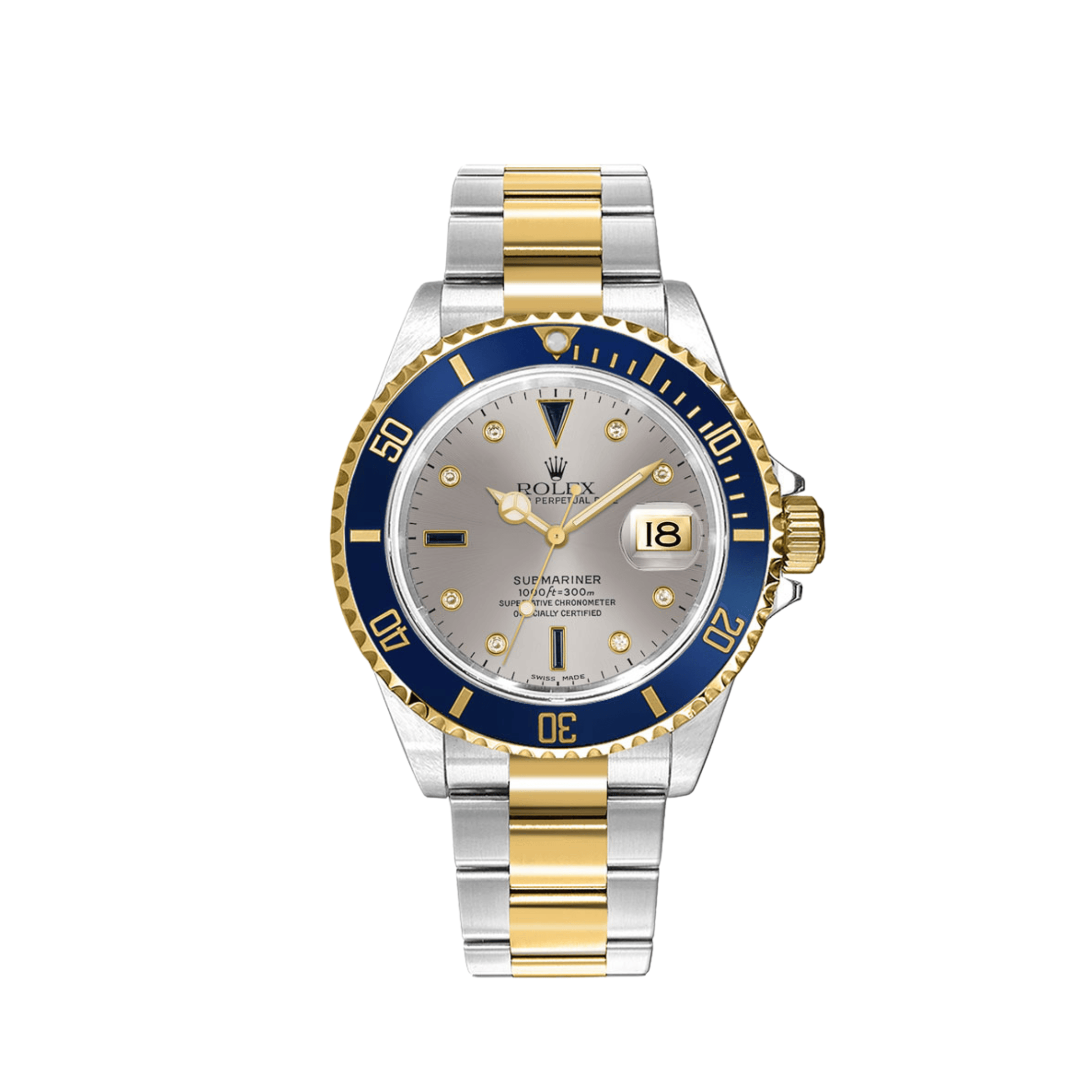 Rolex Submariner 1661334 Stainless Steel Yellow Gold Serti Slate Diamond Sapphire Dial