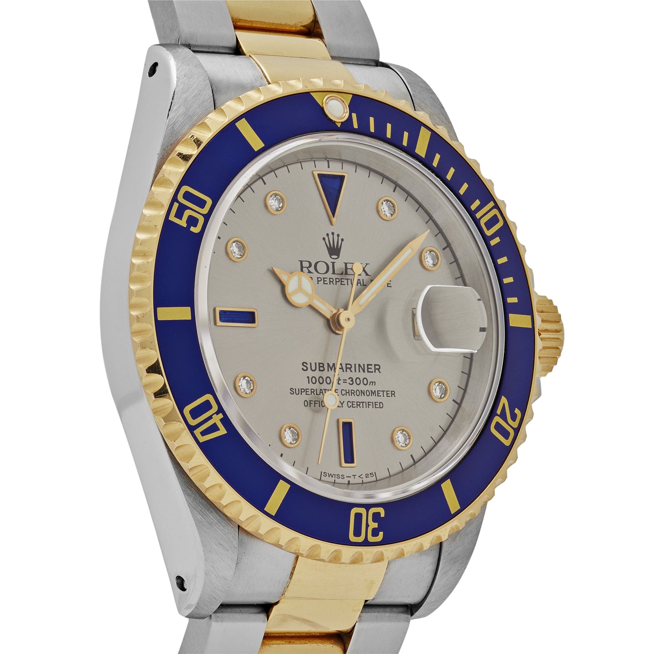 Rolex Submariner Date 16613 Stainless Steel Slate Serti Diamond Dial