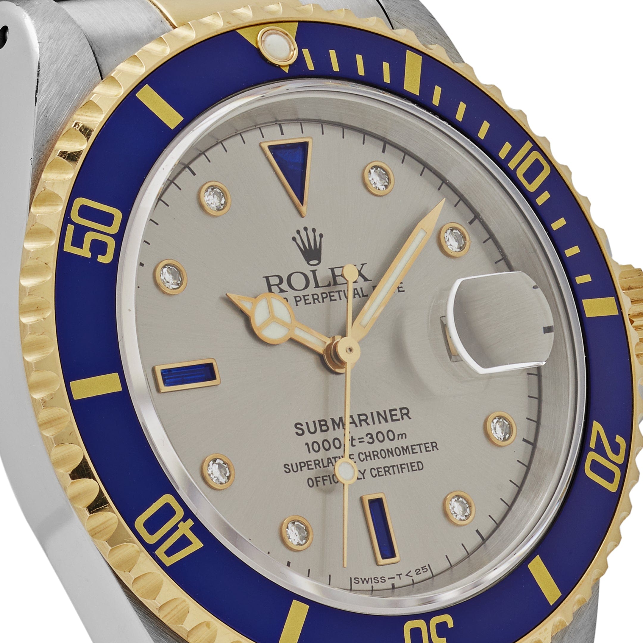 Rolex Submariner Date 16613 Stainless Steel Slate Serti Diamond Dial