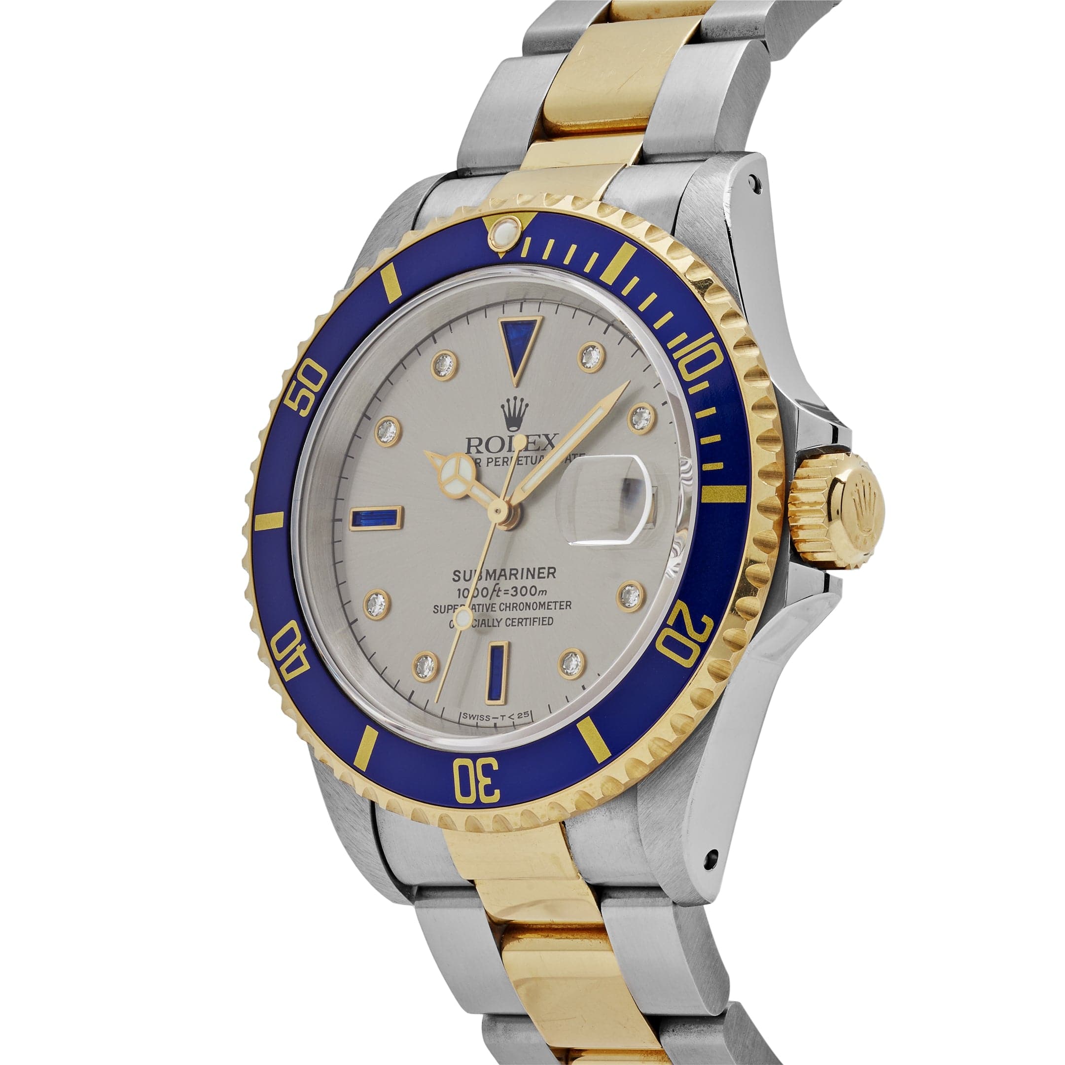 Rolex Submariner Date 16613 Stainless Steel Slate Serti Diamond Dial