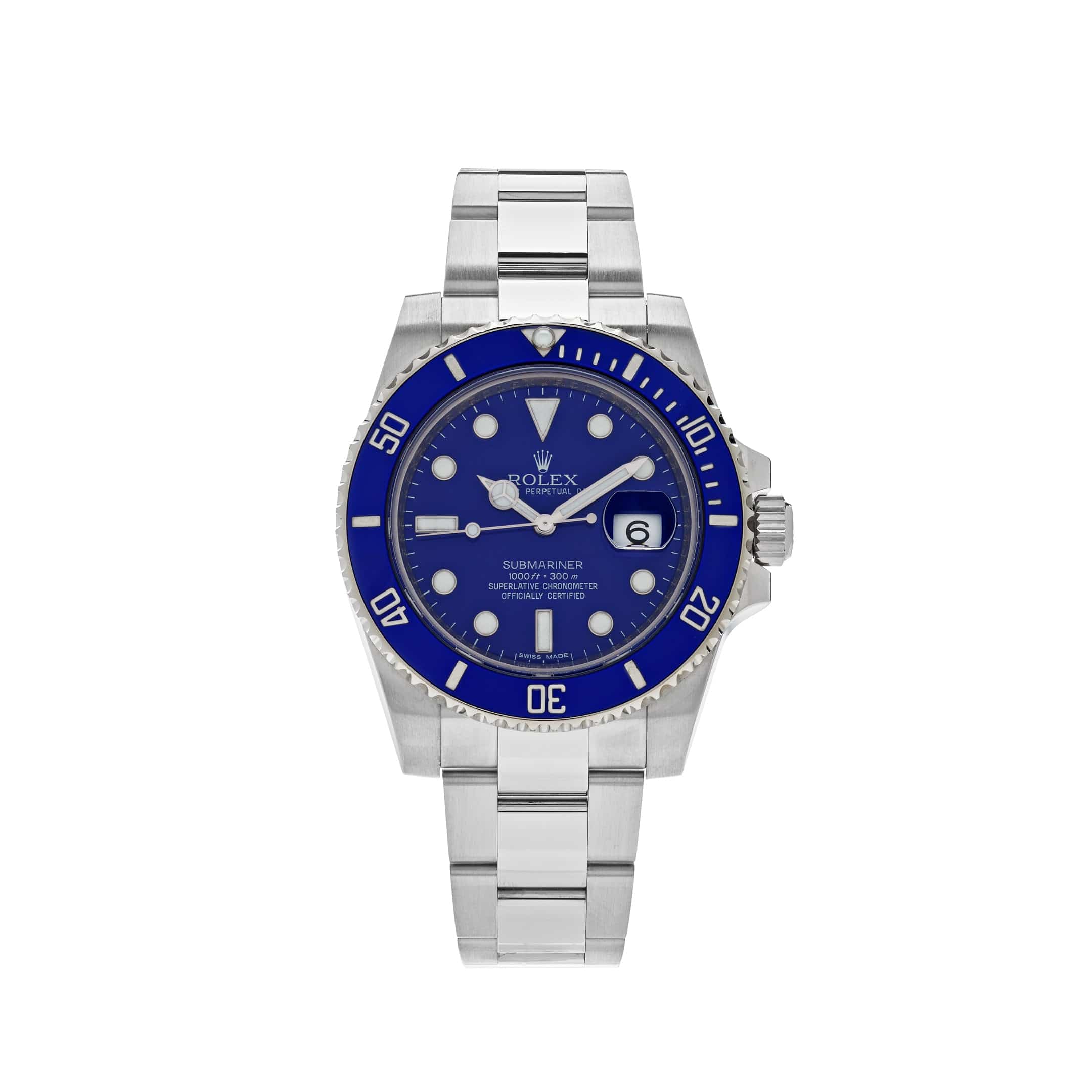Rolex Submariner Date 40 White Gold Blue Dial Blue Bezel 116619LB wrist aficionado