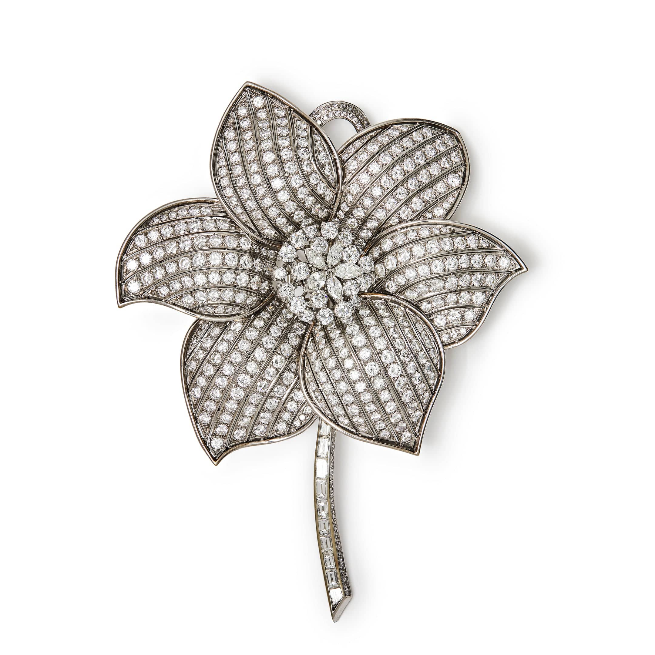 Vintage Brooch 18K White Gold Diamonds