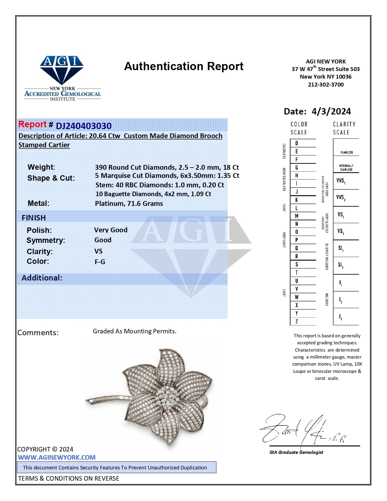 Vintage Brooch 18K White Gold Diamonds