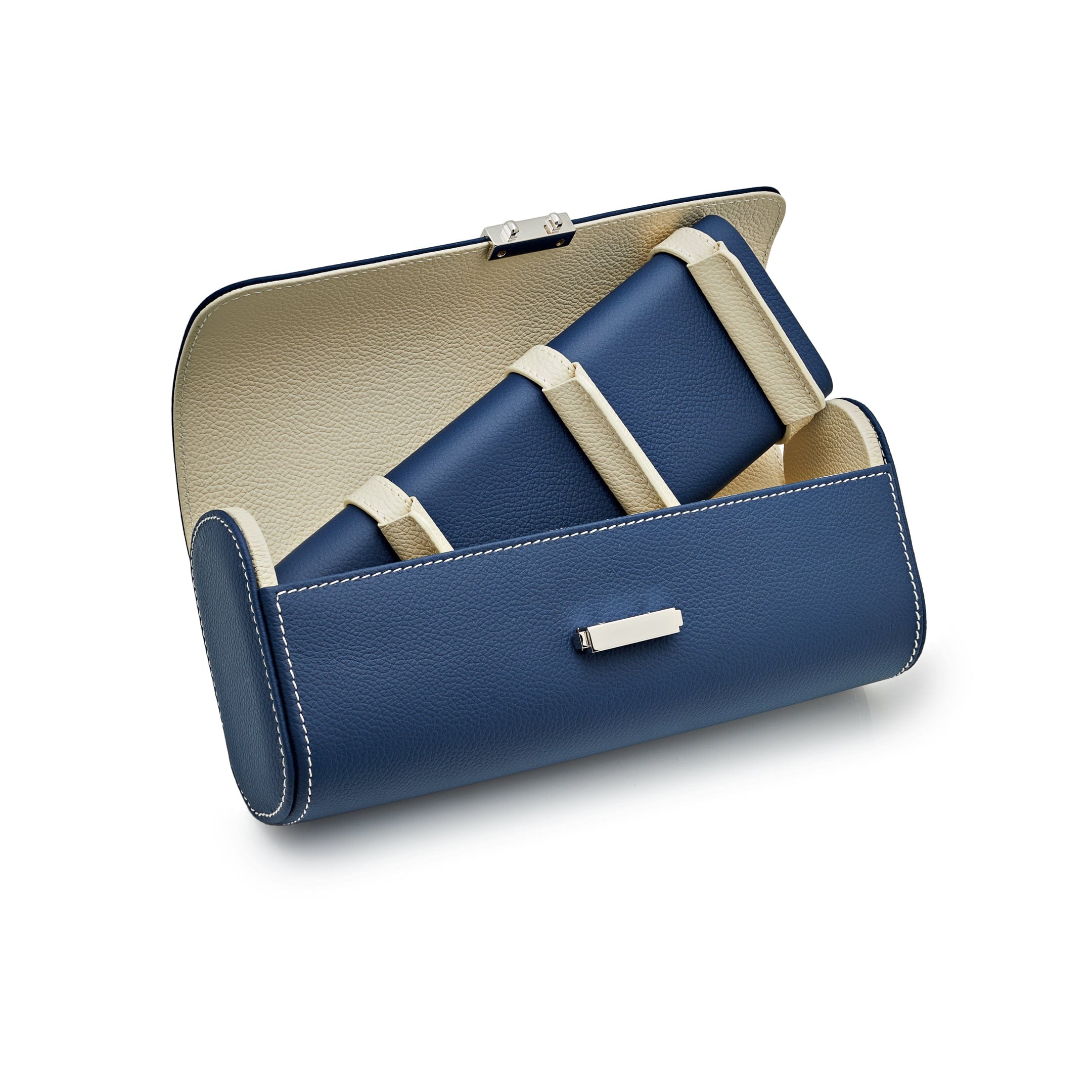 Wrist Aficionado 4-Piece Watch Roll Blue and Ivory