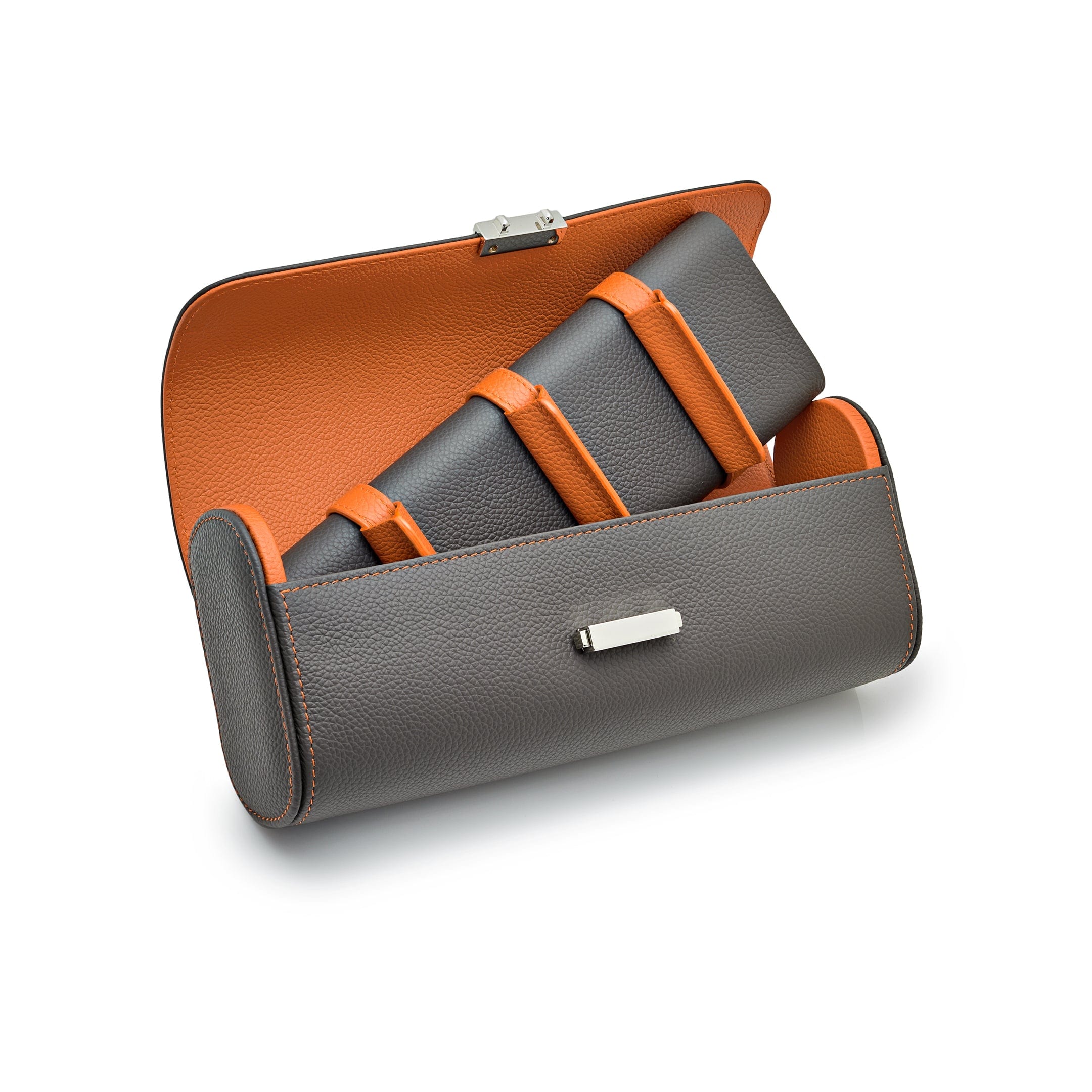 Wrist Aficionado 4-Piece Watch Roll Orange and Grey