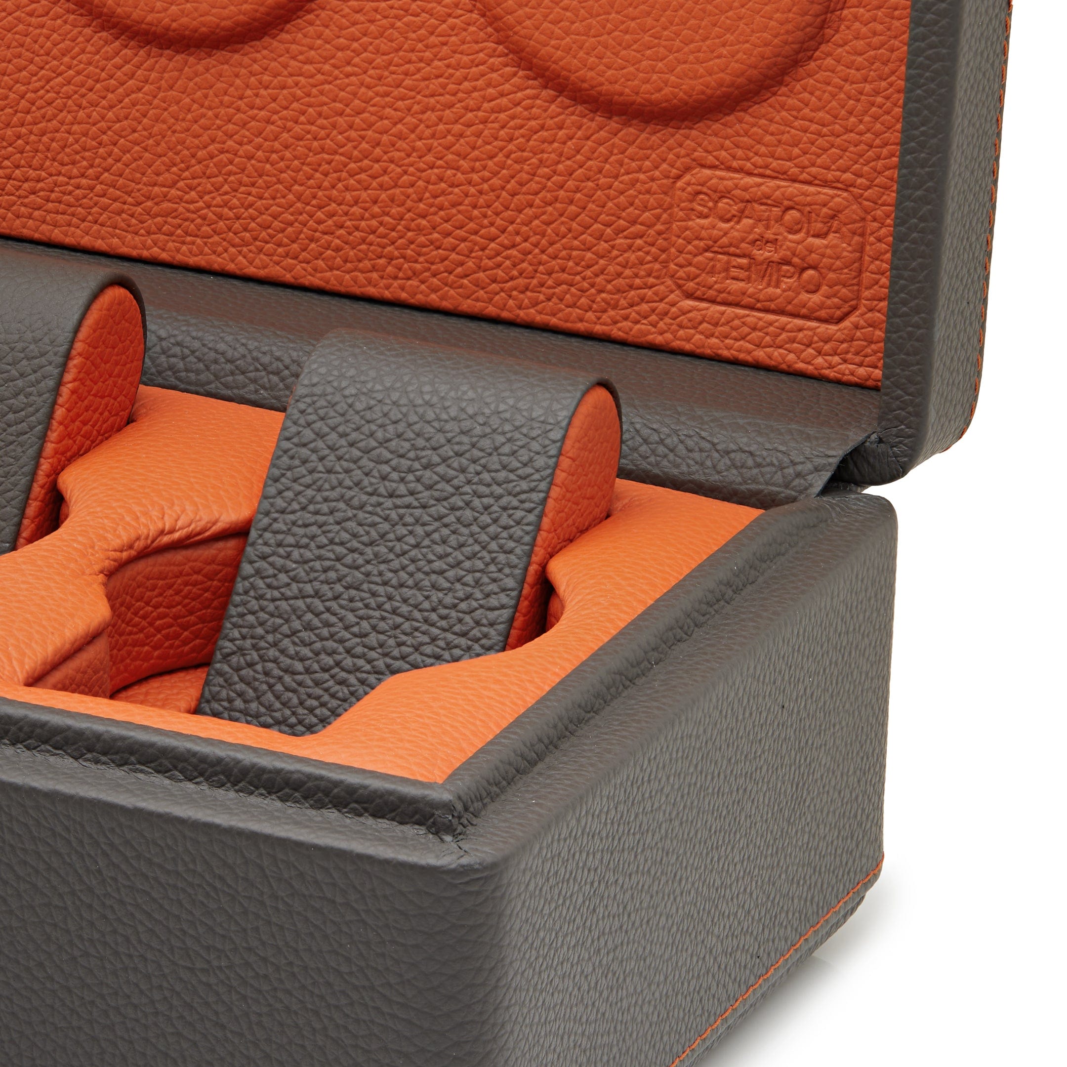 Wrist Aficionado Full-Grain Leather 4-Piece Travel Watch Case Grey and Orange