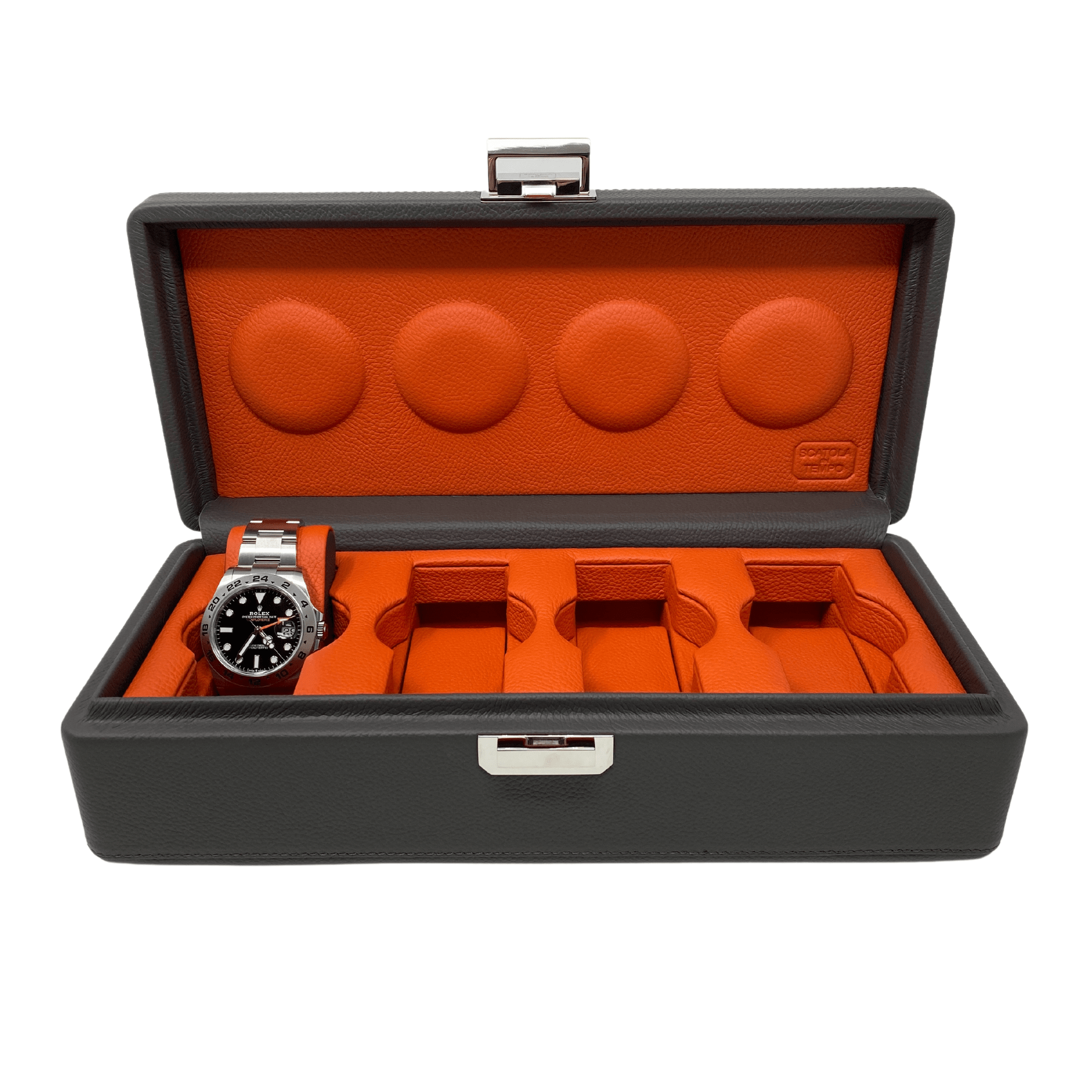 Watch Cases Wrist Aficionado Grey and Orange Leather Watch Box for 4 Watches Wrist Aficionado