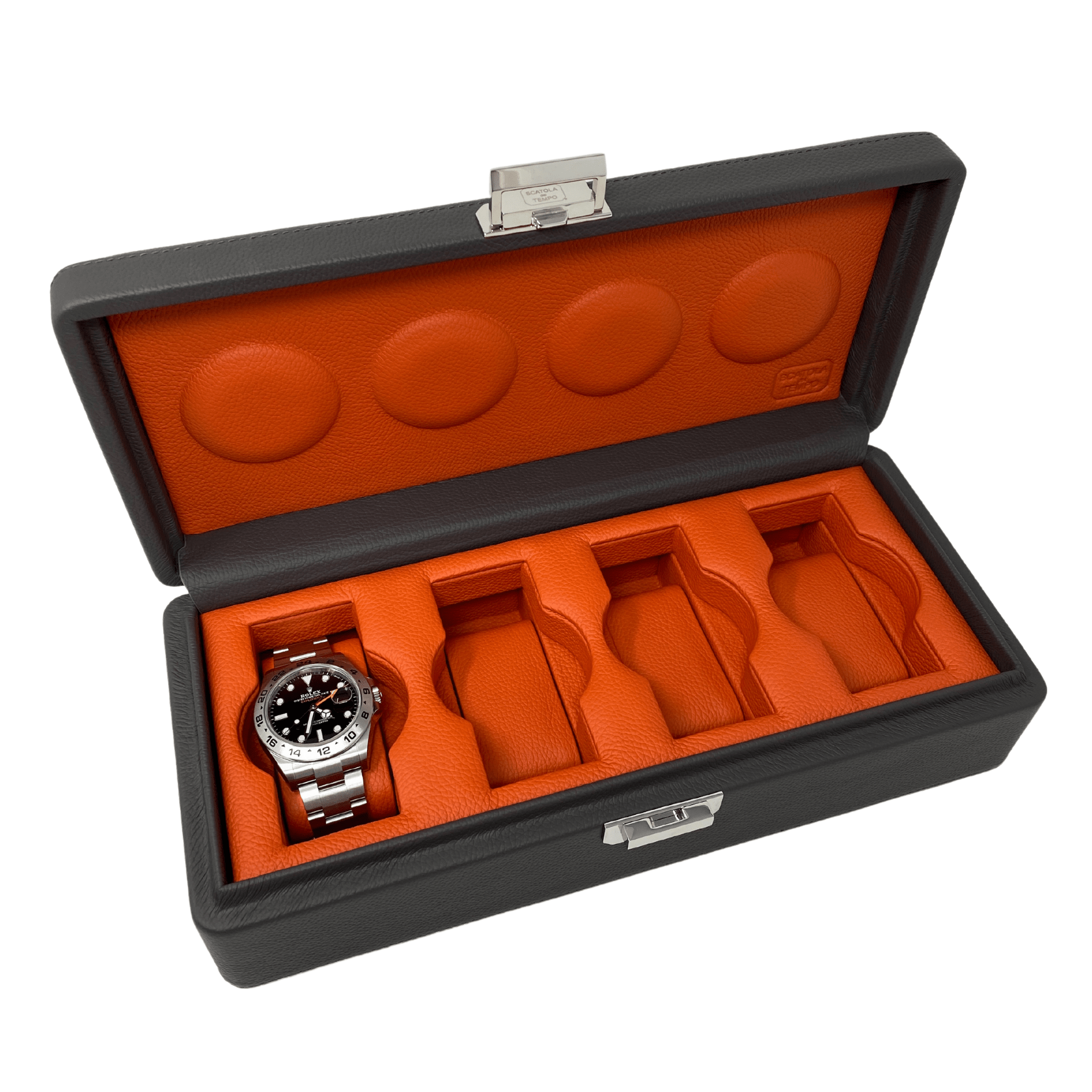 Watch Cases Wrist Aficionado Grey and Orange Leather Watch Box for 4 Watches Wrist Aficionado