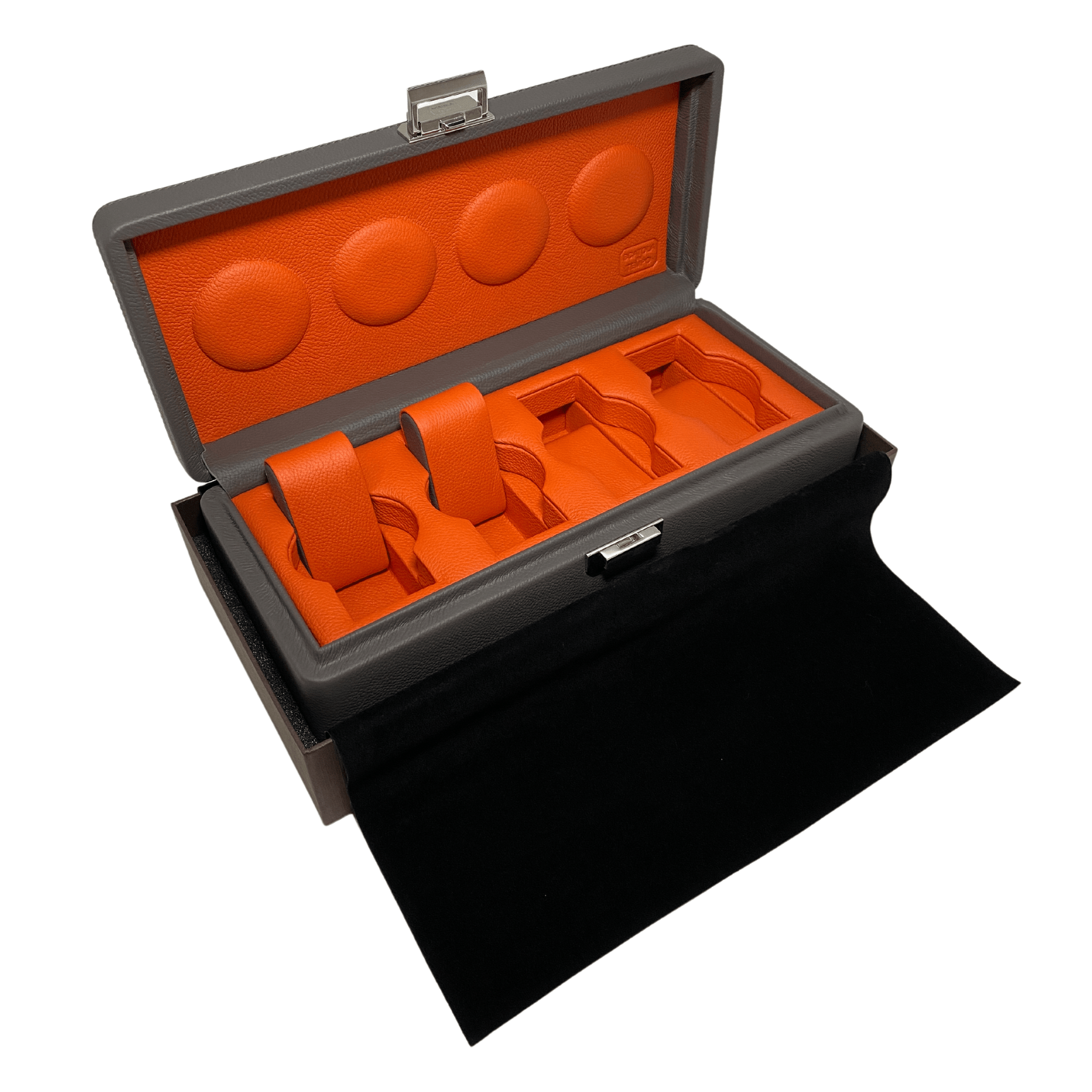 Watch Cases Wrist Aficionado Grey and Orange Leather Watch Box for 4 Watches Wrist Aficionado