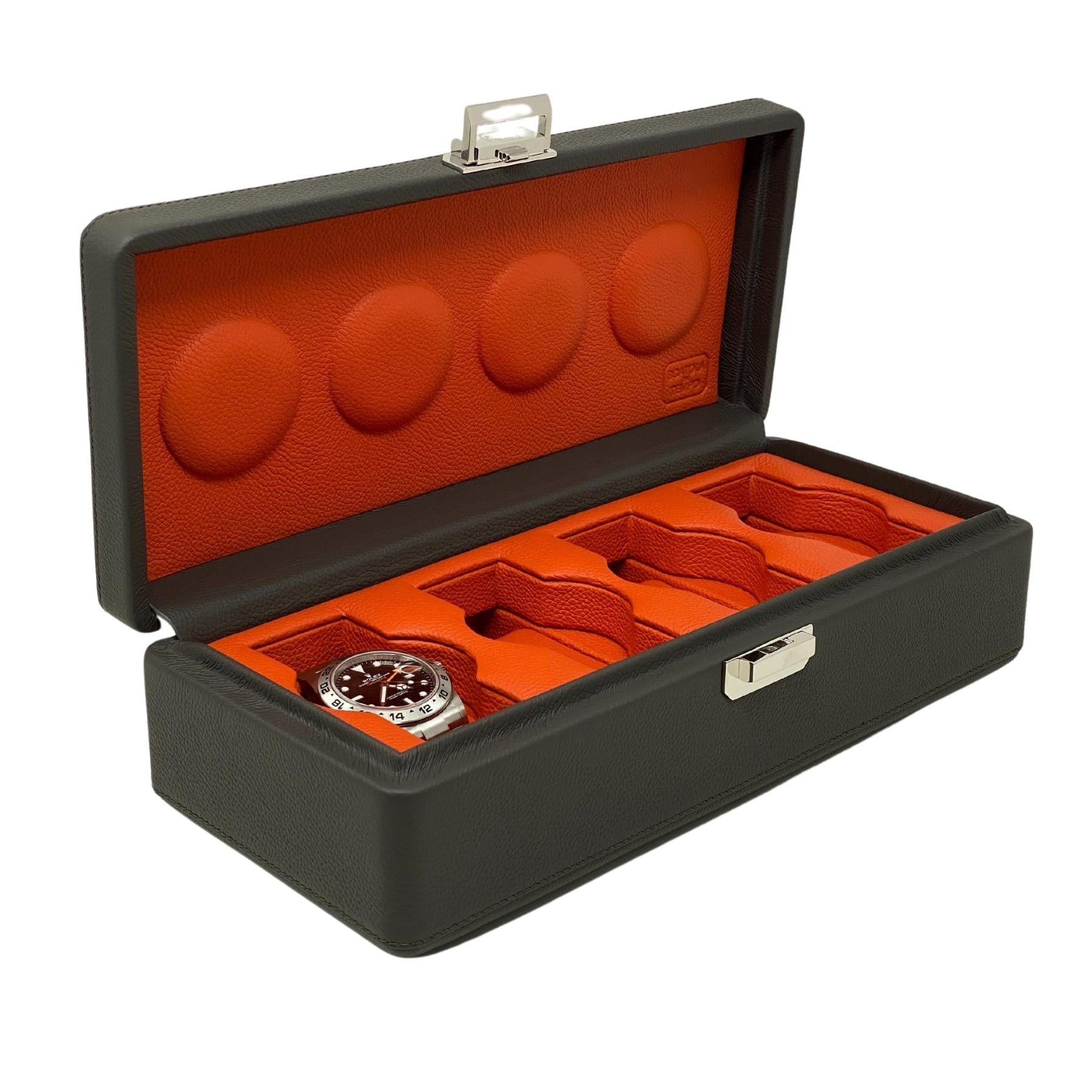 Watch Cases Wrist Aficionado Grey and Orange Leather Watch Box for 4 Watches Wrist Aficionado