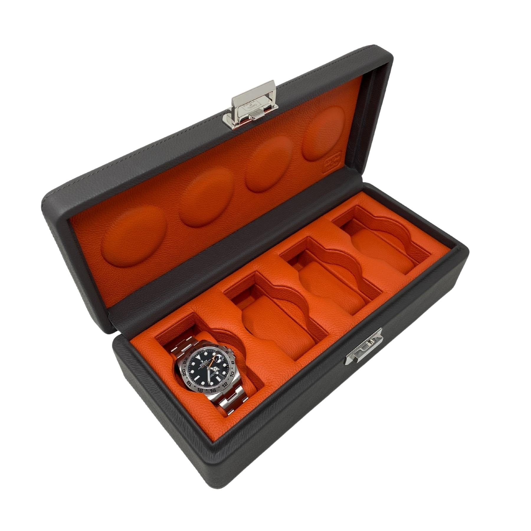 Watch Cases Wrist Aficionado Grey and Orange Leather Watch Box for 4 Watches Wrist Aficionado