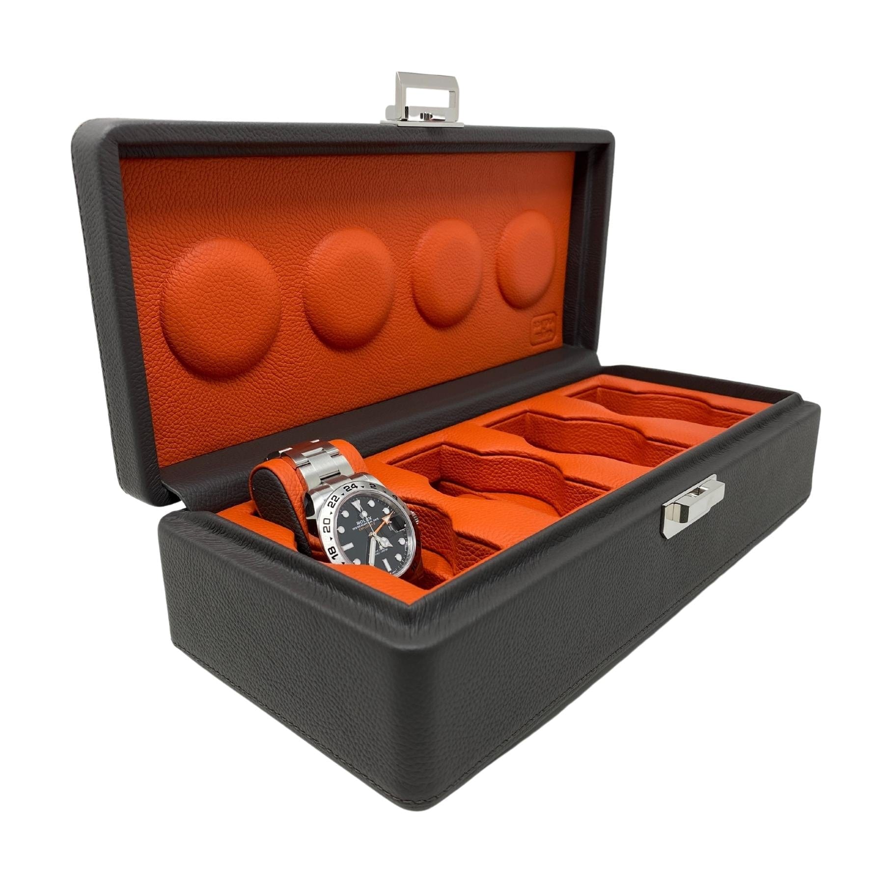Watch Cases Wrist Aficionado Grey and Orange Leather Watch Box for 4 Watches Wrist Aficionado