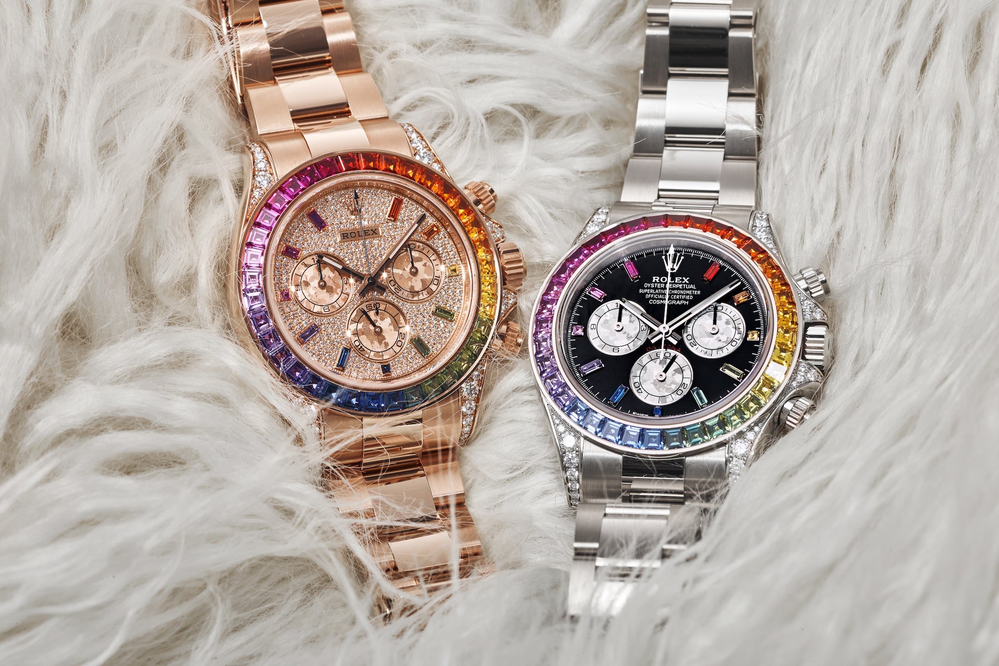 Rolex Rainbow Daytona 116595RBOW and 116599RBOW Lifestyle Photo