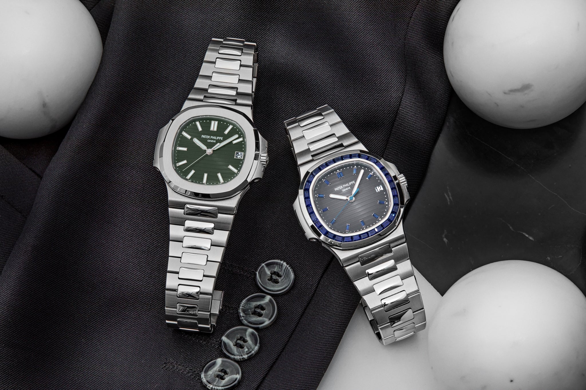 Patek Philippe Nautilus 5711/1A-014 Green Dial and 5711/111P Sapphire Bezel