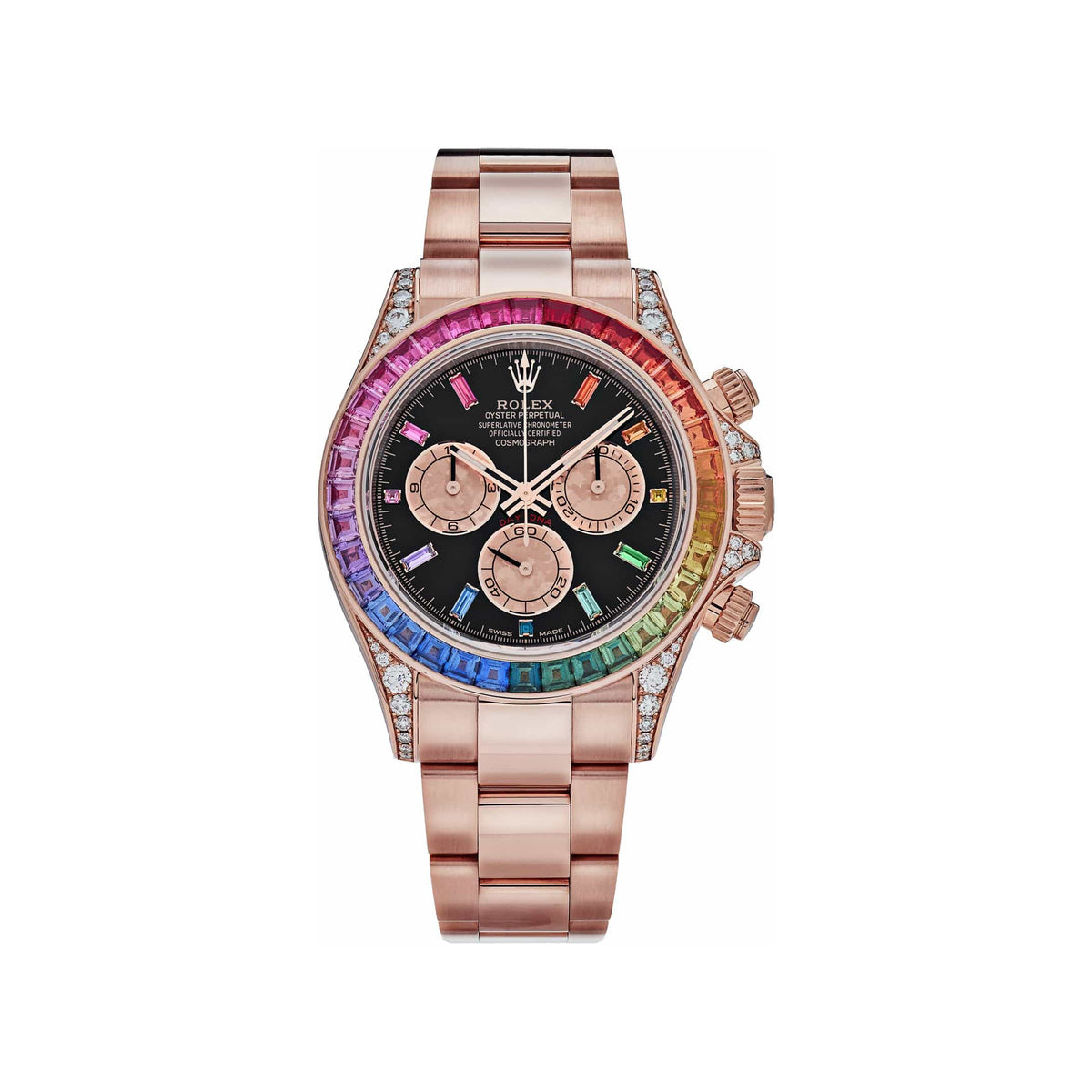Rolex Daytona 126595RBOW 'Rainbow' Rose Gold Black Baguette Sapphire Dial Sapphire Bezel (2026)