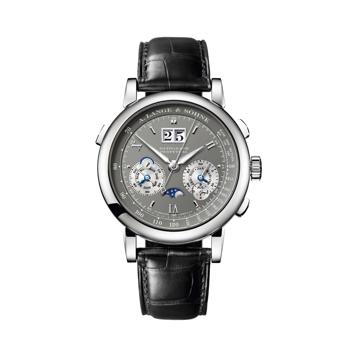 A. Lange & Söhne Saxonia Datograph Perpetual 410.030E White Gold Grey Dial Chronograph Moon Phase