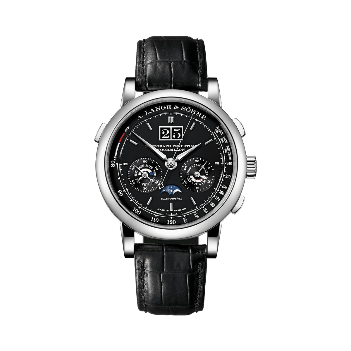 A. Lange & Söhne Saxonia Datograph Perpetual Tourbillon 740.036FE Platinum Black Dial Chronograph Moon Phase Limited Edition of 100
