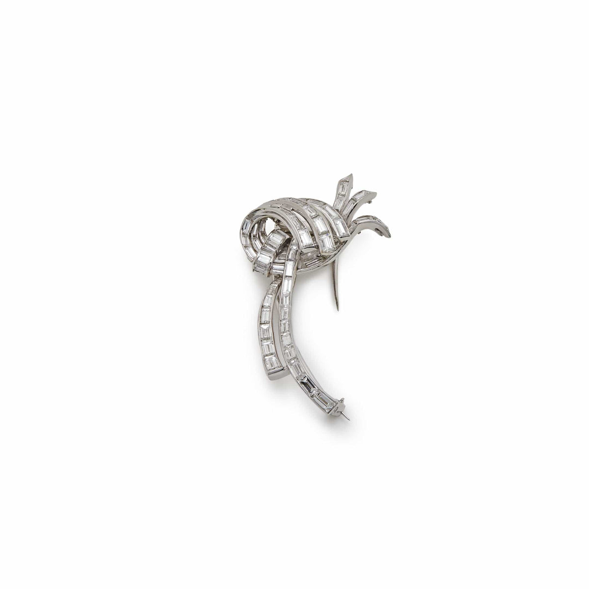 Baguette-Cut Diamond Brooch