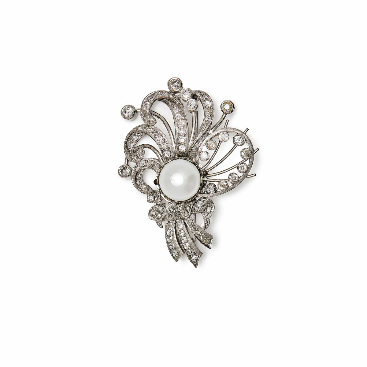 Vintage Pearl and Diamond Brooch