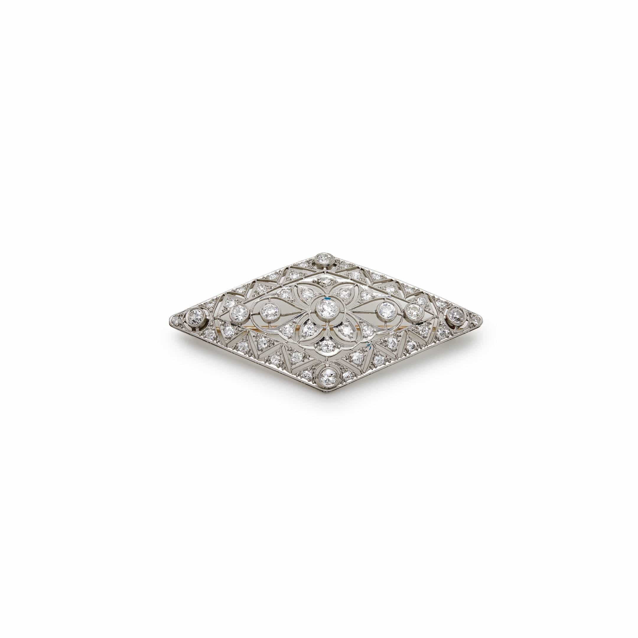 Antique Diamond Shape White Diamond Brooch