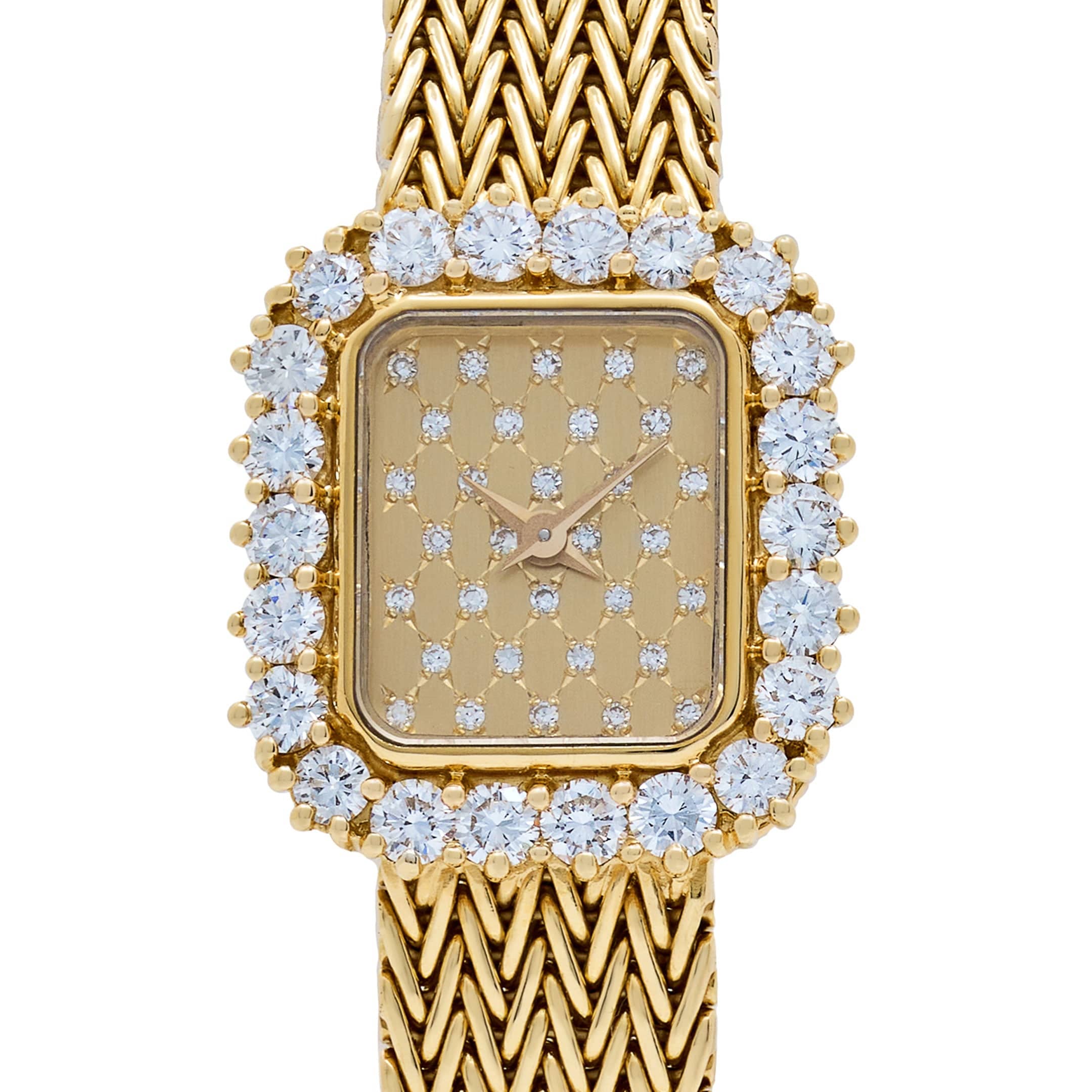 Audemars Piguet 'Ladies' Rectangle Watch Yellow Gold Champagne Diamond Dial Diamond Bezel