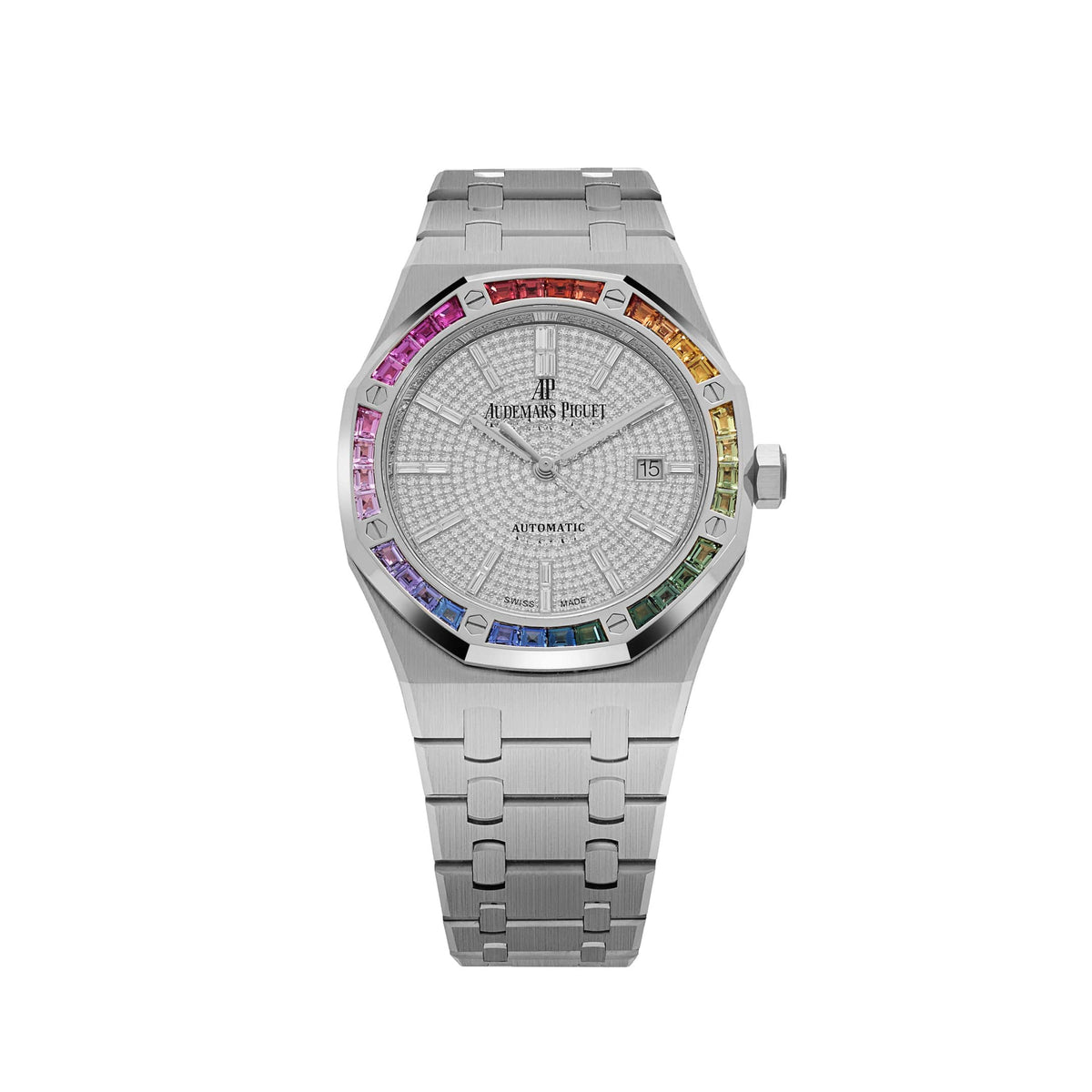 Audemars Piguet Royal Oak 15413BC.YY.1220BC.01 White Gold Rainbow Sapphires Bezel Diamond Dial Limited Edition of 10 (2022)