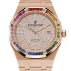Audemars Piguet Royal Oak 15413OR.YY.1220OR.01 Rose Gold Rainbow Sapphires Bezel Diamond Dial