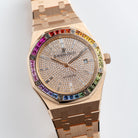 Audemars Piguet Royal Oak 15413OR.YY.1220OR.01 Rose Gold Rainbow Sapphires Bezel Diamond Dial