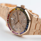 Audemars Piguet Royal Oak 15413OR.YY.1220OR.01 Rose Gold Rainbow Sapphires Bezel Diamond Dial