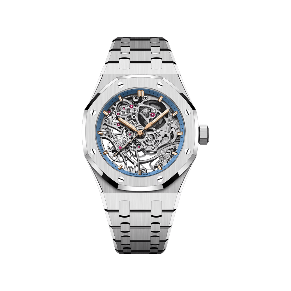 Audemars Piguet Royal Oak 15467BC.OO.1256BC.01 Double Balance Wheel White Gold Operworked Light-blue Inner Bezel