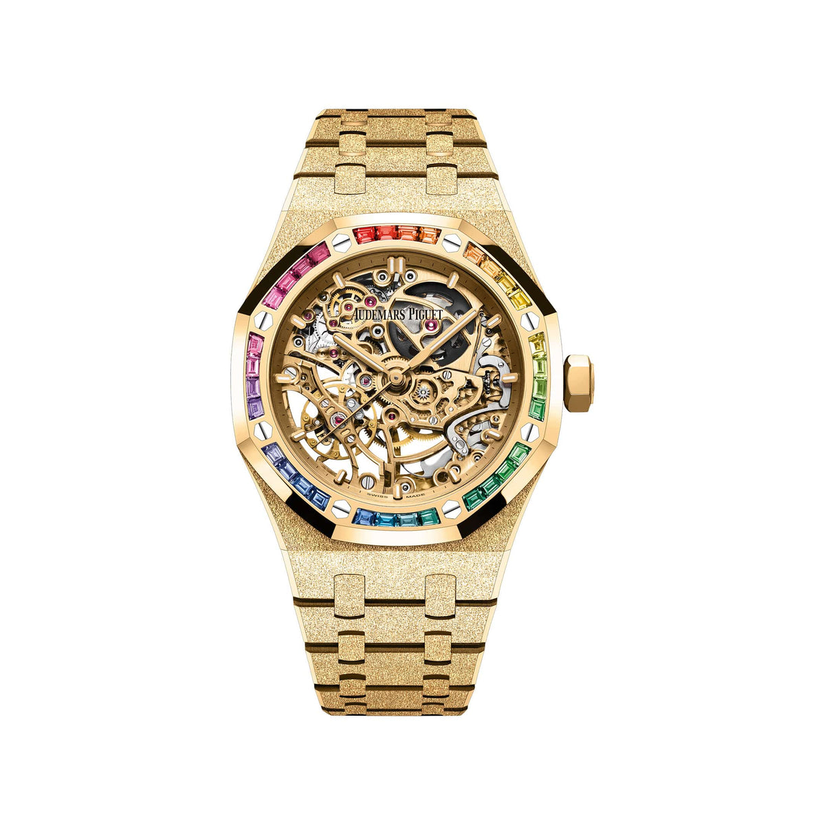 Audemars Piguet Royal Oak 15468BA.YG.1259BA.01-B Double Balance Wheel Frosted Yellow Gold Openworked Dial Rainbow Bezel (2026)