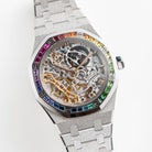 Audemars Piguet Royal Oak 15468BC.YG.1259BC.01-B Double Balance Wheel Frosted White Gold Rainbow Sapphires Bezel Openworked Dial
