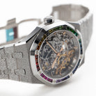 Audemars Piguet Royal Oak 15468BC.YG.1259BC.01-B Double Balance Wheel Frosted White Gold Rainbow Sapphires Bezel Openworked Dial