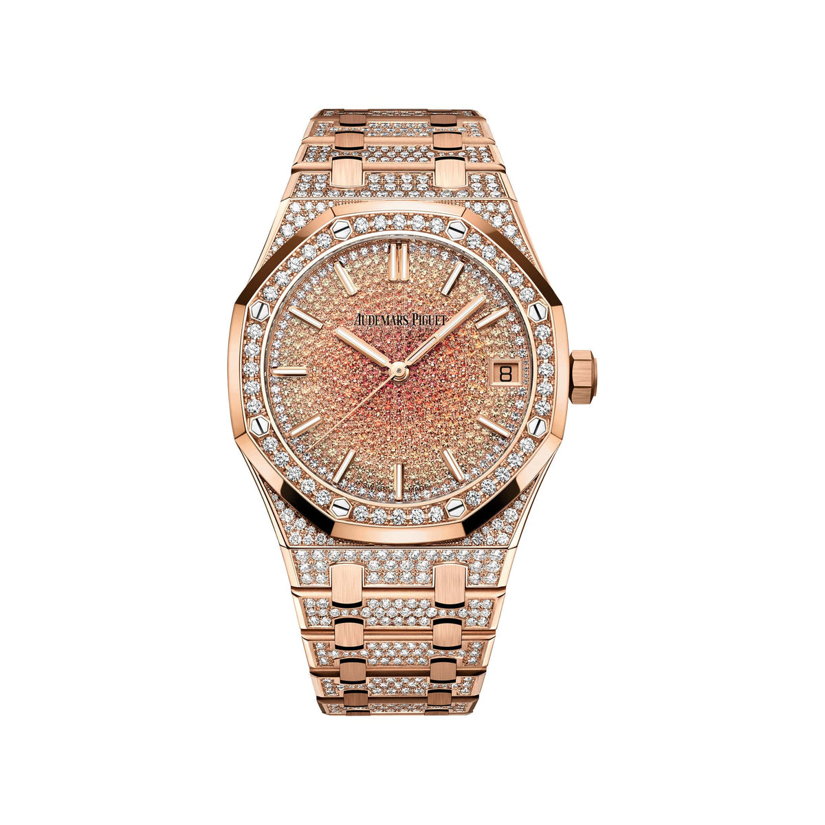 Audemars Piguet Royal Oak 15502OR.ZZ.1222OR.01 Rose Gold Diamond Sapphire Dial Diamond Bezel