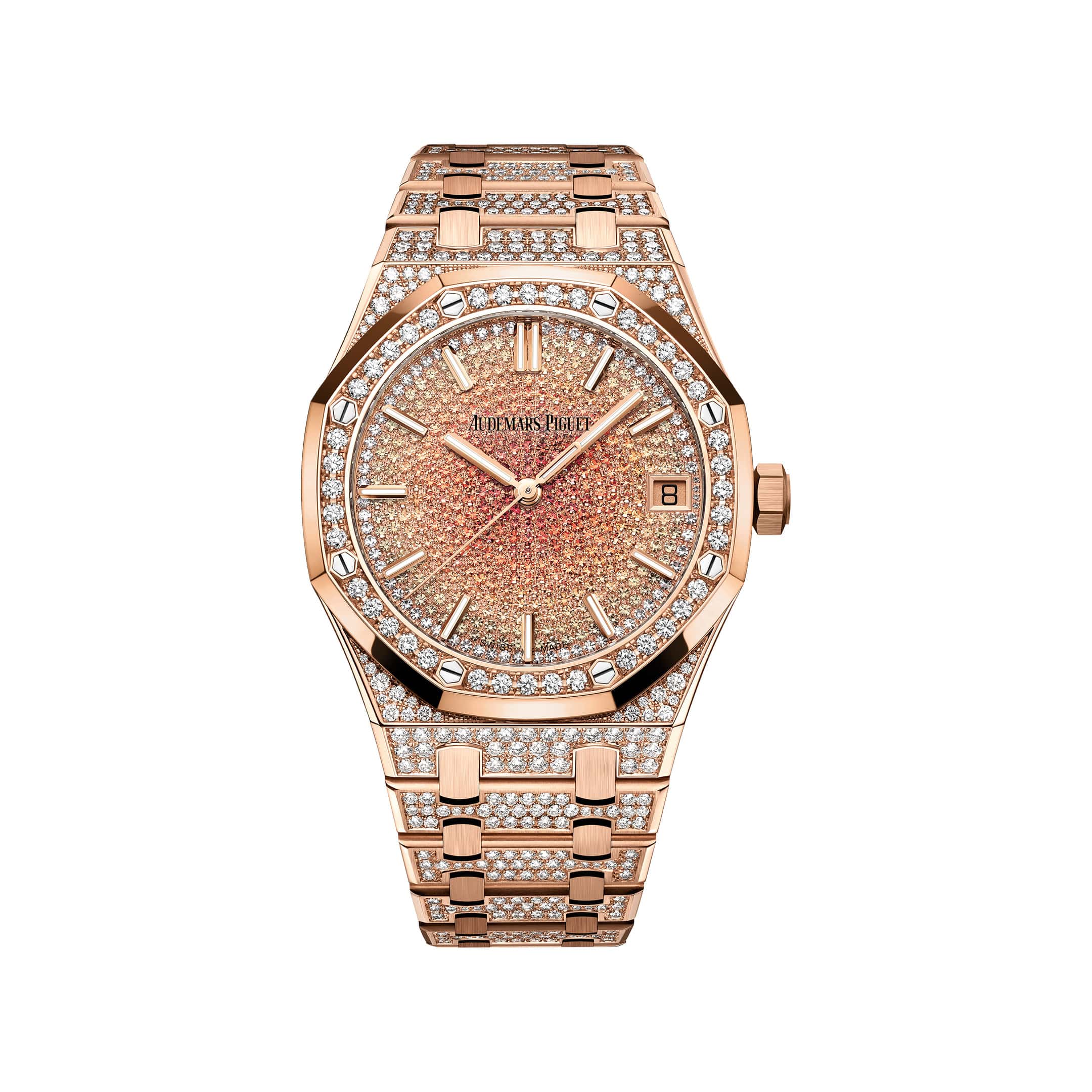 Audemars Piguet Royal Oak 15502OR.ZZ.1222OR.01 Rose Gold Diamond Sapphire Dial Diamond Bezel
