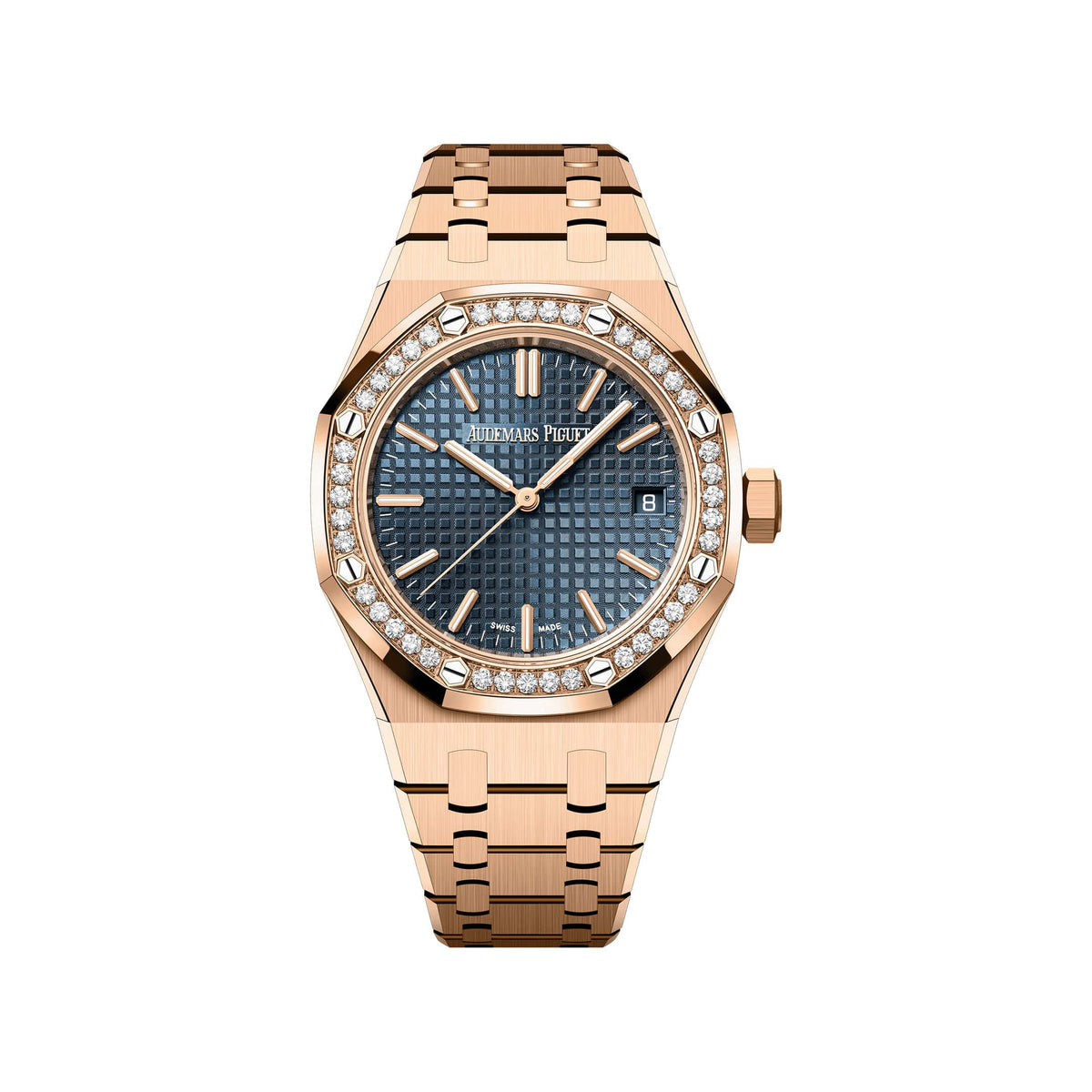 Audemars Piguet Royal Oak 15551OR.ZZ.1356OR.02 'Ladies' '50th Anniversary' Rose Gold Blue Dial Diamond Bezel