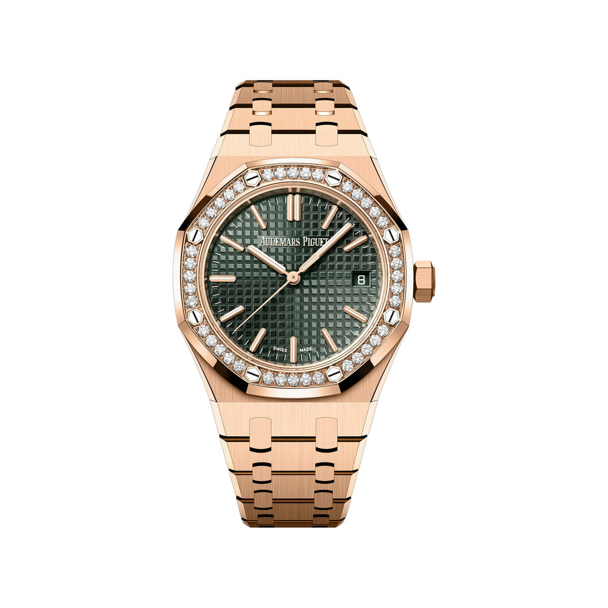 Audemars Piguet Royal Oak 15551OR.ZZ.1356OR.03 'Ladies' '50th Anniversary' Rose Gold Khaki Green Dial Diamond Bezel