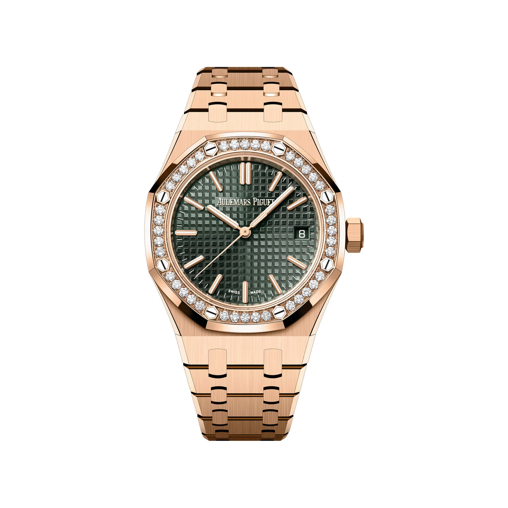 Audemars Piguet Royal Oak 15551OR.ZZ.1356OR.03 'Ladies' '50th Anniversary' Rose Gold Khaki Green Dial Diamond Bezel