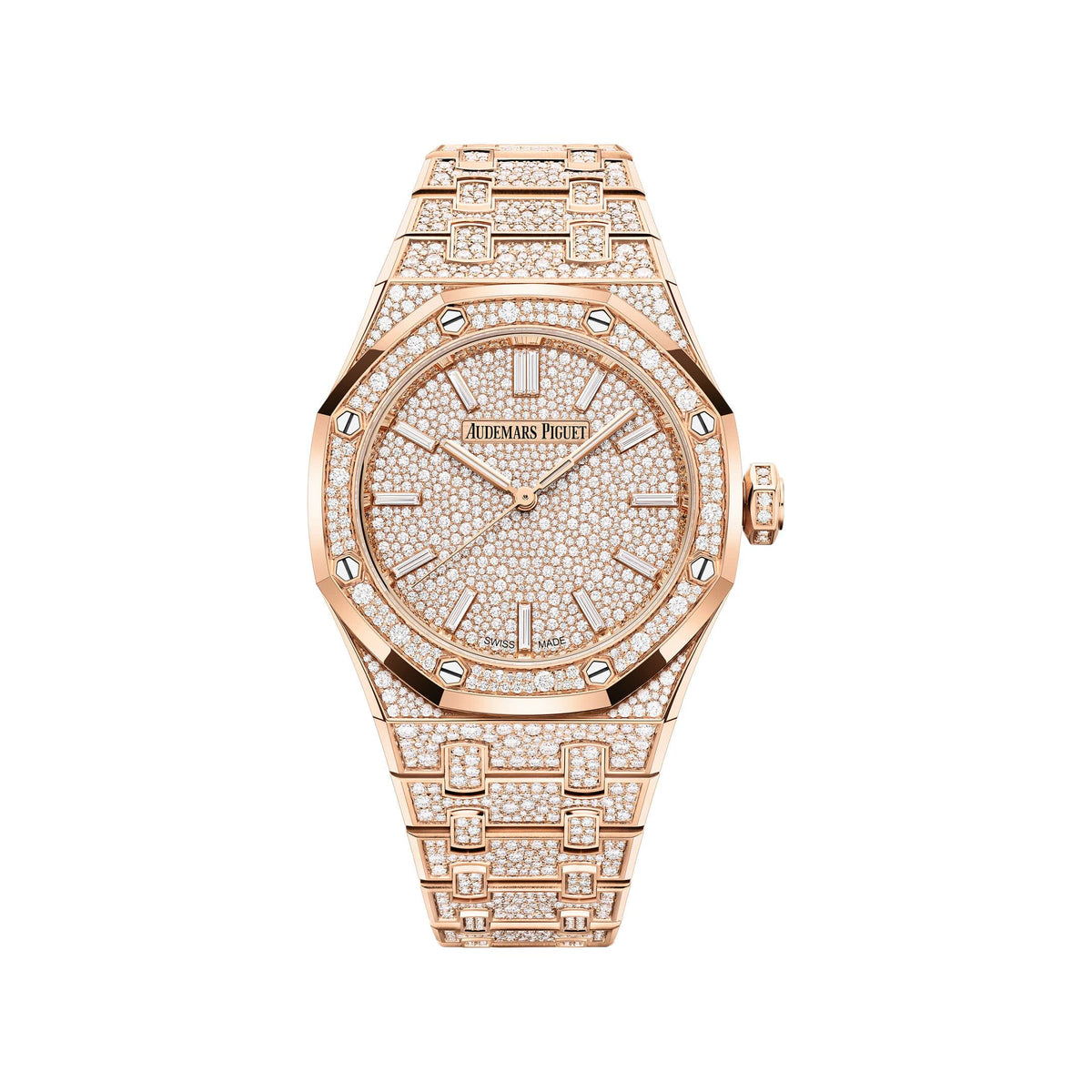 Audemars Piguet Royal Oak 15552OR.ZZ.1358OR.01 'Ladies' Rose Gold Diamond Dial Diamond Bezel