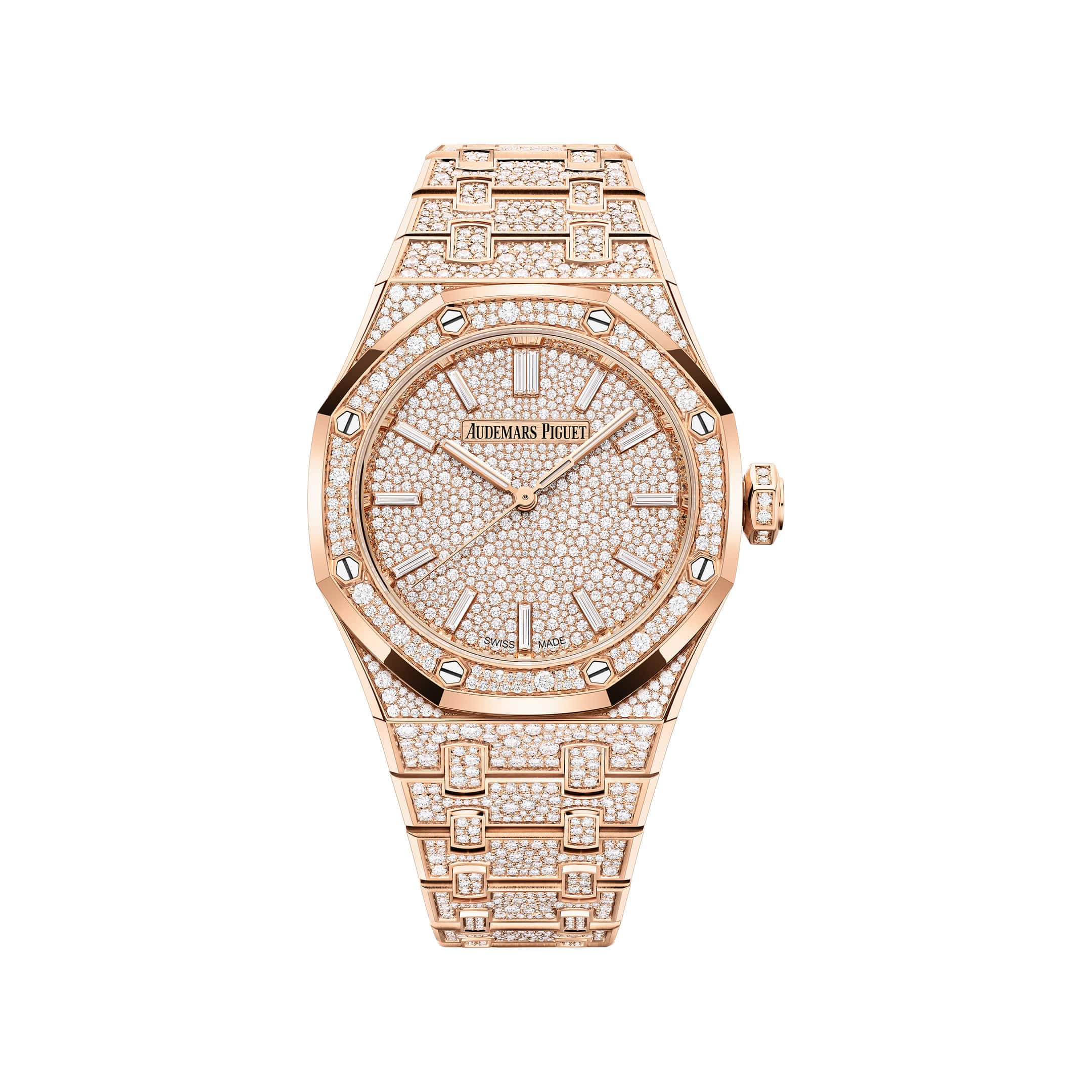 Audemars Piguet Royal Oak 15552OR.ZZ.1358OR.01 'Ladies' Rose Gold Diamond Dial Diamond Bezel