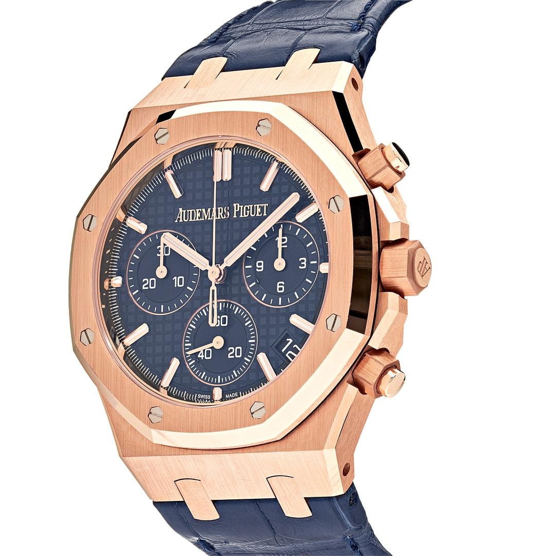 Luxury Watch Audemars Piguet Royal Oak Chronograph "50th Anniversary" Rose Gold Blue Dial 26240OR.OO.D315CR.01 Wrist Aficionado